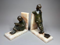 Art Deco Bookends by Hester Mabel White, Bronze & Onyx, Circa 1930