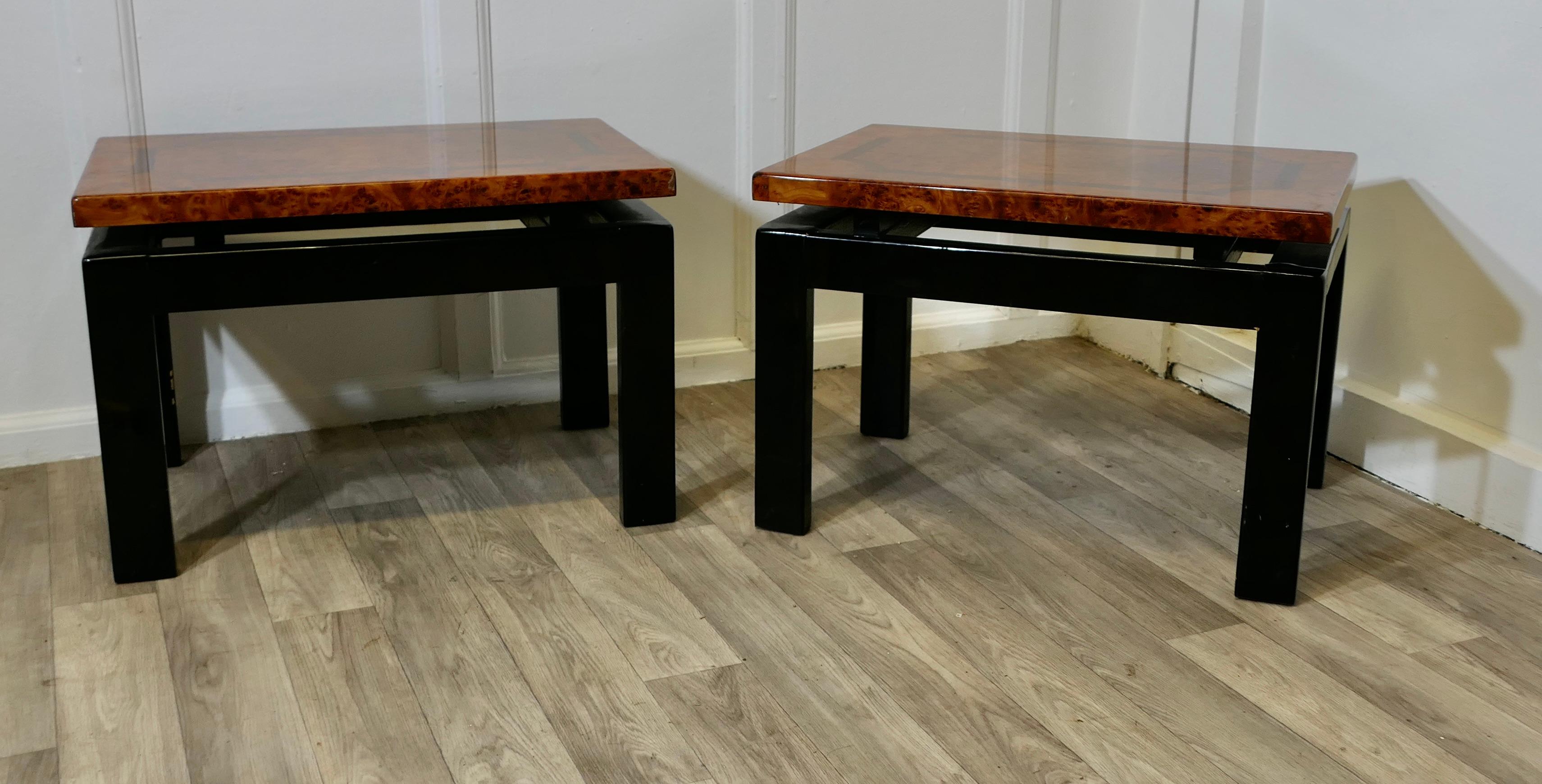 Mid-Century Modern A Pair of Art Deco Floating Top Walnut & Lacquered Low Tables For Sale