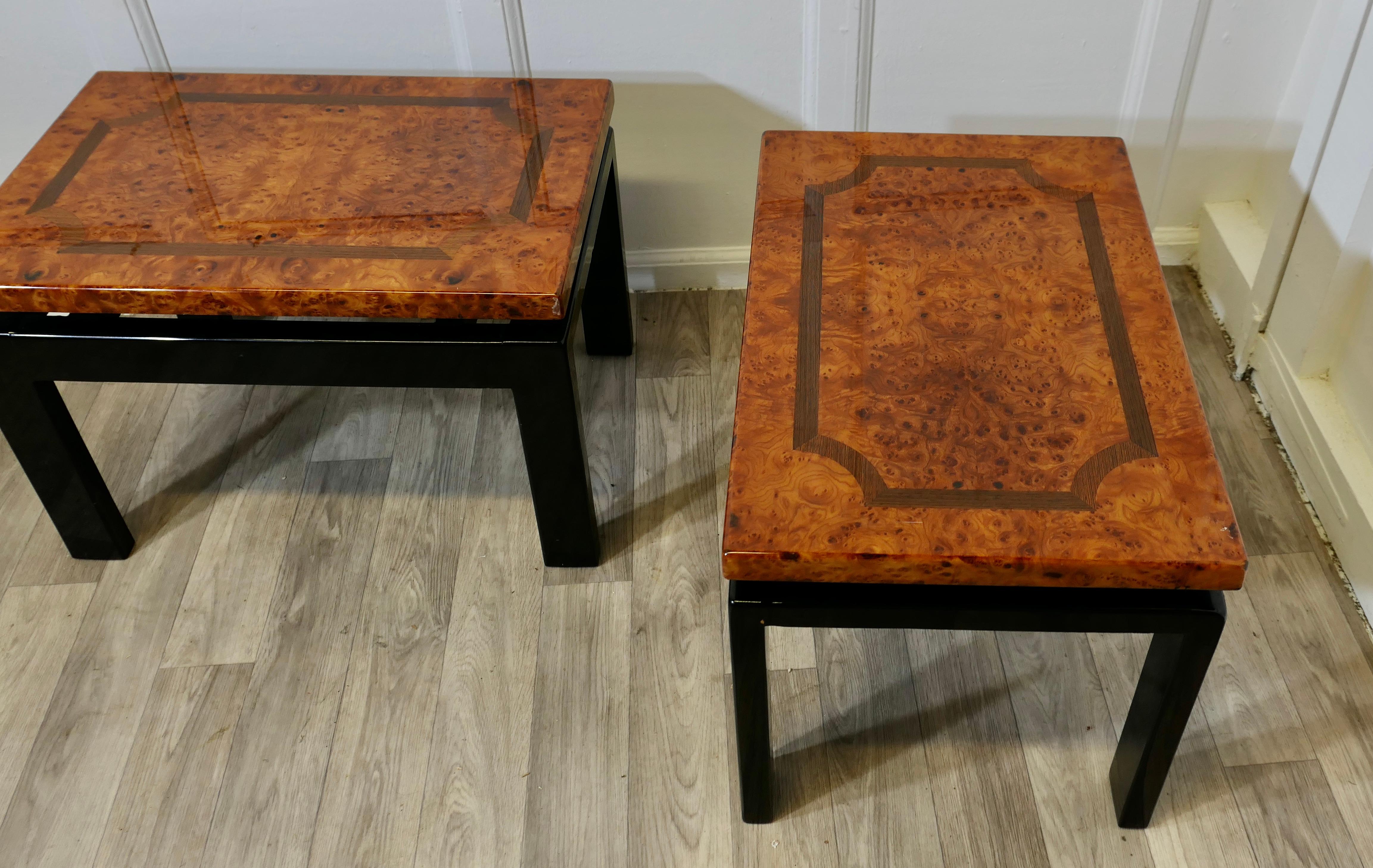 Mid-20th Century A Pair of Art Deco Floating Top Walnut & Lacquered Low Tables For Sale