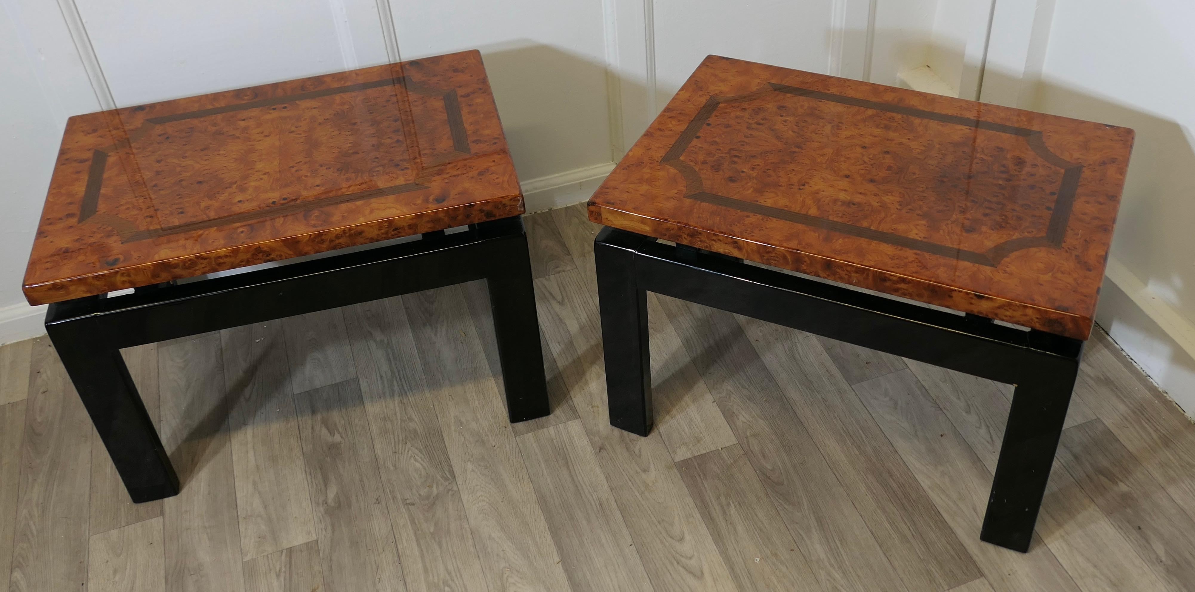 A Pair of Art Deco Floating Top Walnut & Lacquered Low Tables For Sale 1