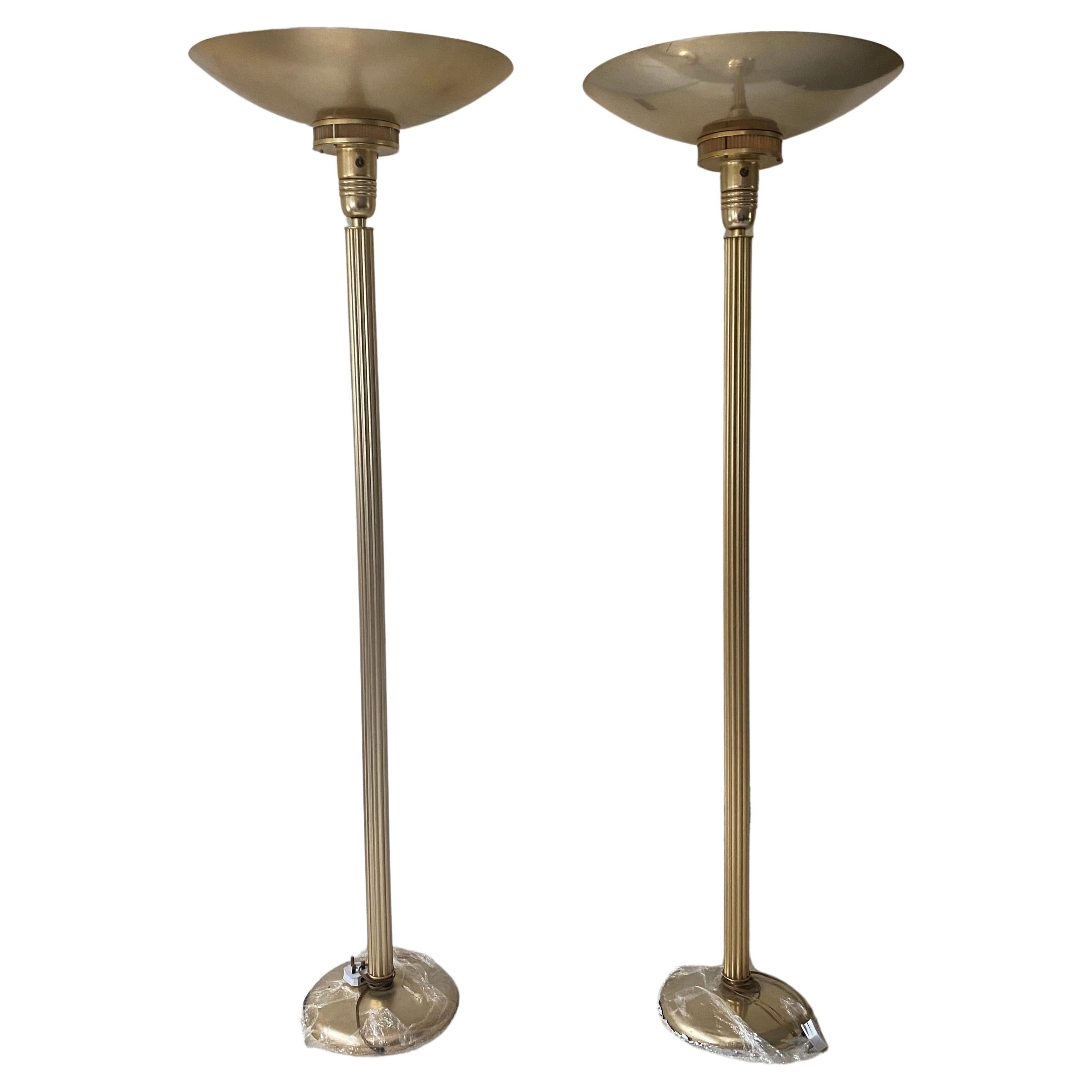 A Pair of Art Deco Floor Lamps Large Dish Uplighters Circa 1920's Torchiers  For Sale 1