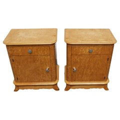 A Pair of Art Deco French Karelian Birch Bedside Tables