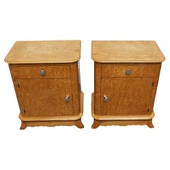 Antique A Pair of Art Deco French Karelian Birch Bedside Tables