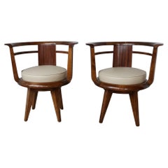 A Pair of Art Deco French Walnut Side Chairs Circa 1935