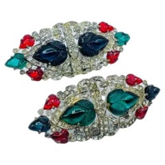 Vintage A Pair of Art Deco Fruit Salad Tutti Frutti Brooches Attributed to Trifari