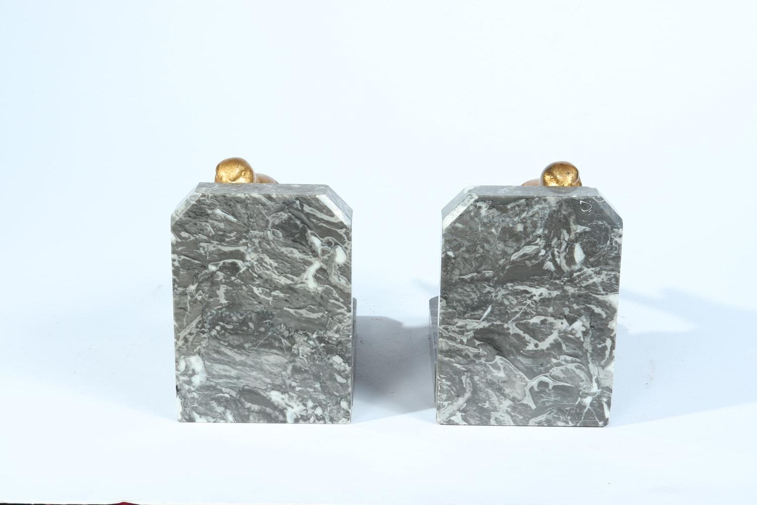 Pair of Art Deco Gilt Metal Birds and Marble Bookends For Sale 4