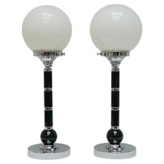A Pair of Art Deco Glass Globed Table Lamps