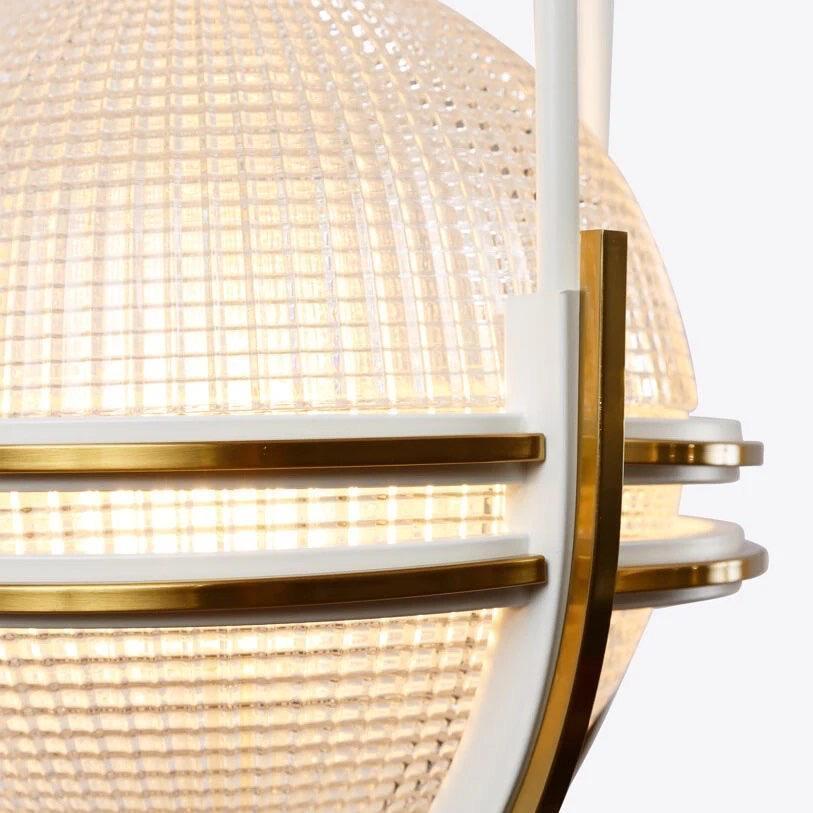 Brass Pair of Art Deco Style Holophane Globular Glass Pendant Ceiling Lights For Sale
