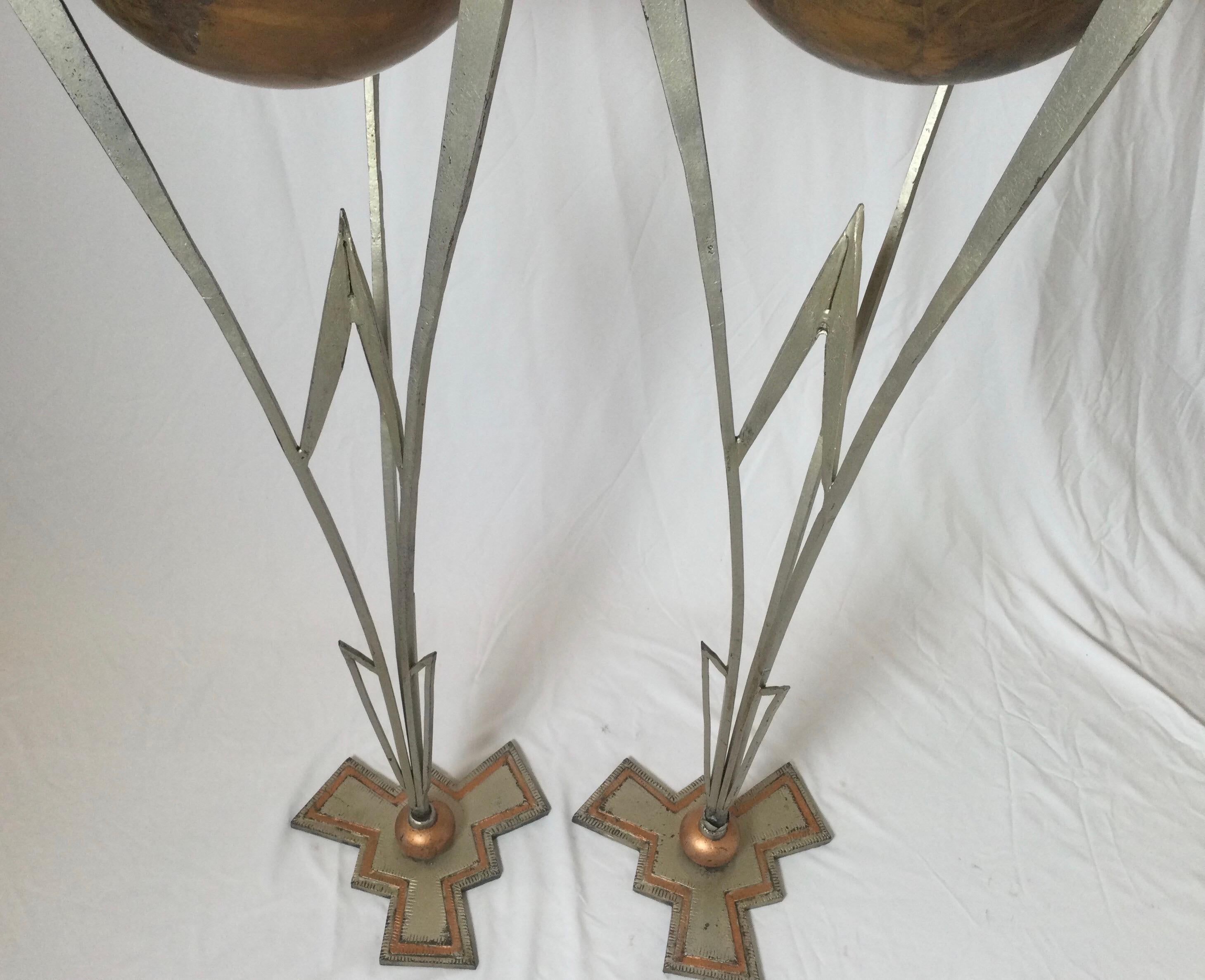 Pair of Art Deco Iron and Copper Plant Stands Attributed to Warren MacArthur For Sale 1