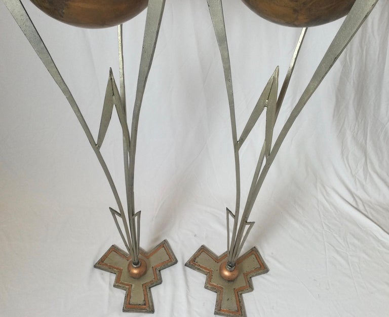 Pair of Art Deco Iron and Copper Plant Stands Attributed to Warren MacArthur For Sale 4