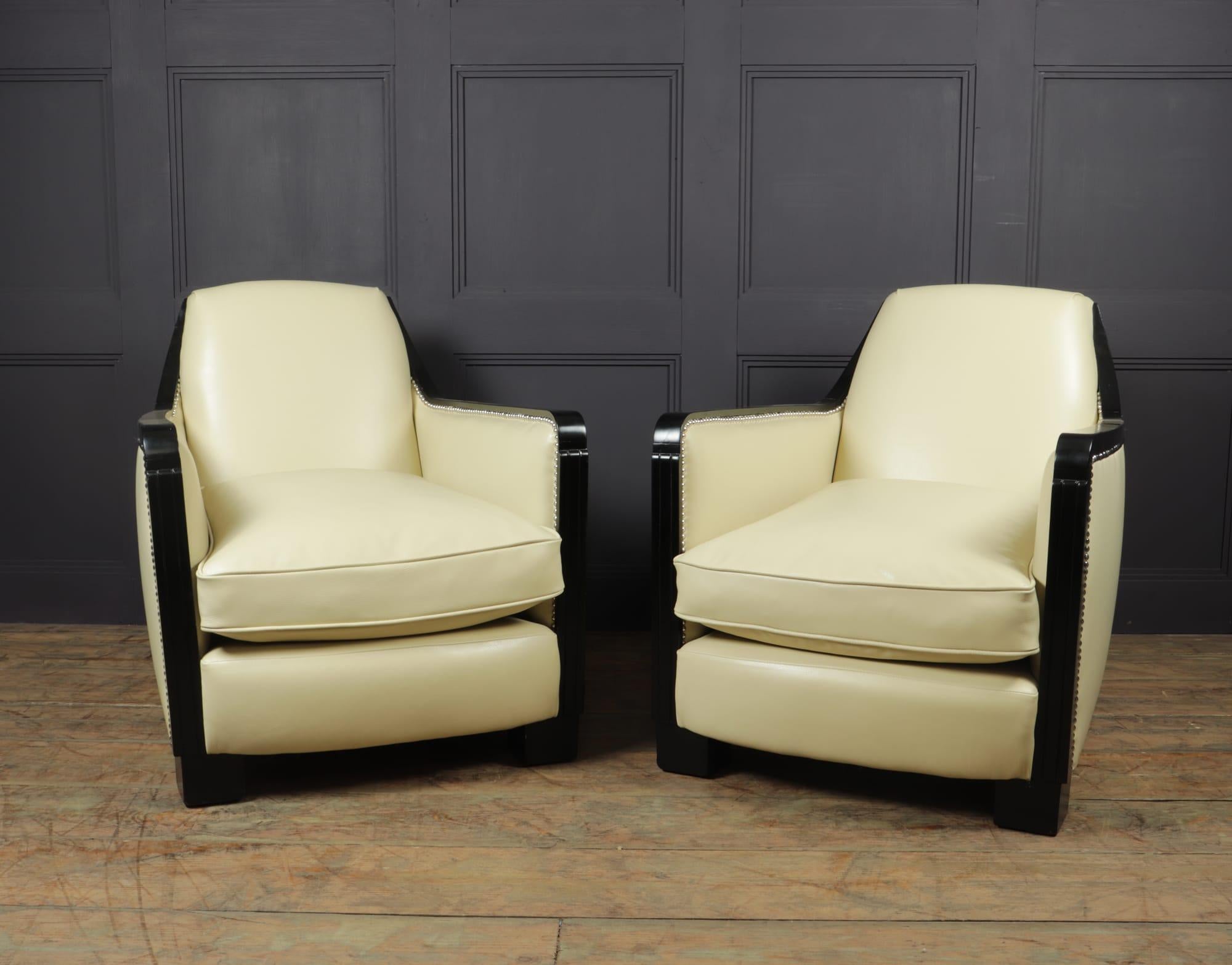 French Pair of Art Deco Leather Armchairs