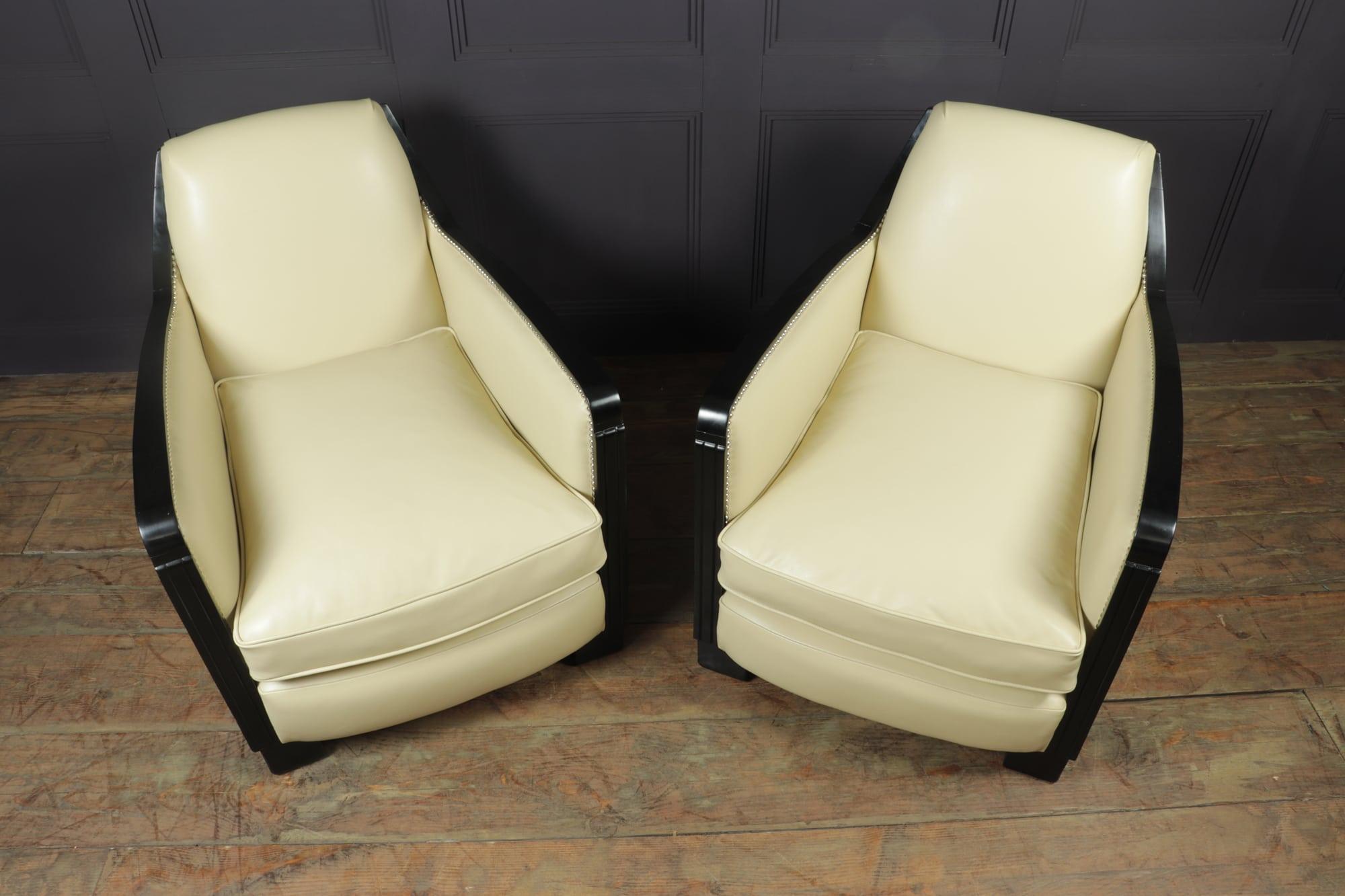 Early 20th Century Pair of Art Deco Leather Armchairs