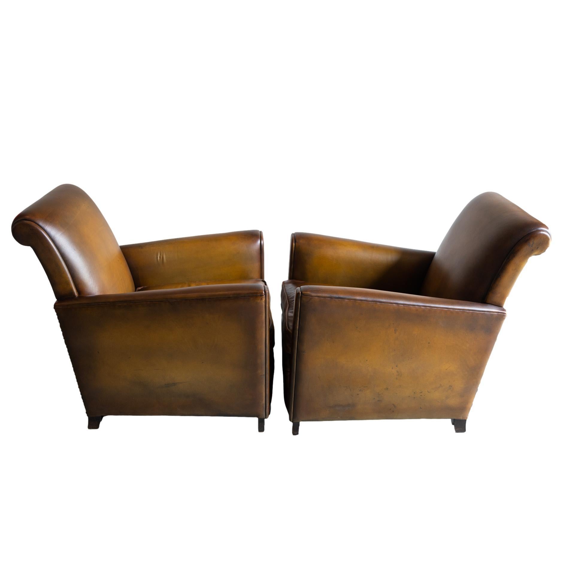 A Pair of Art Deco Leather Club Chairs, French, ca. 1935 For Sale 3