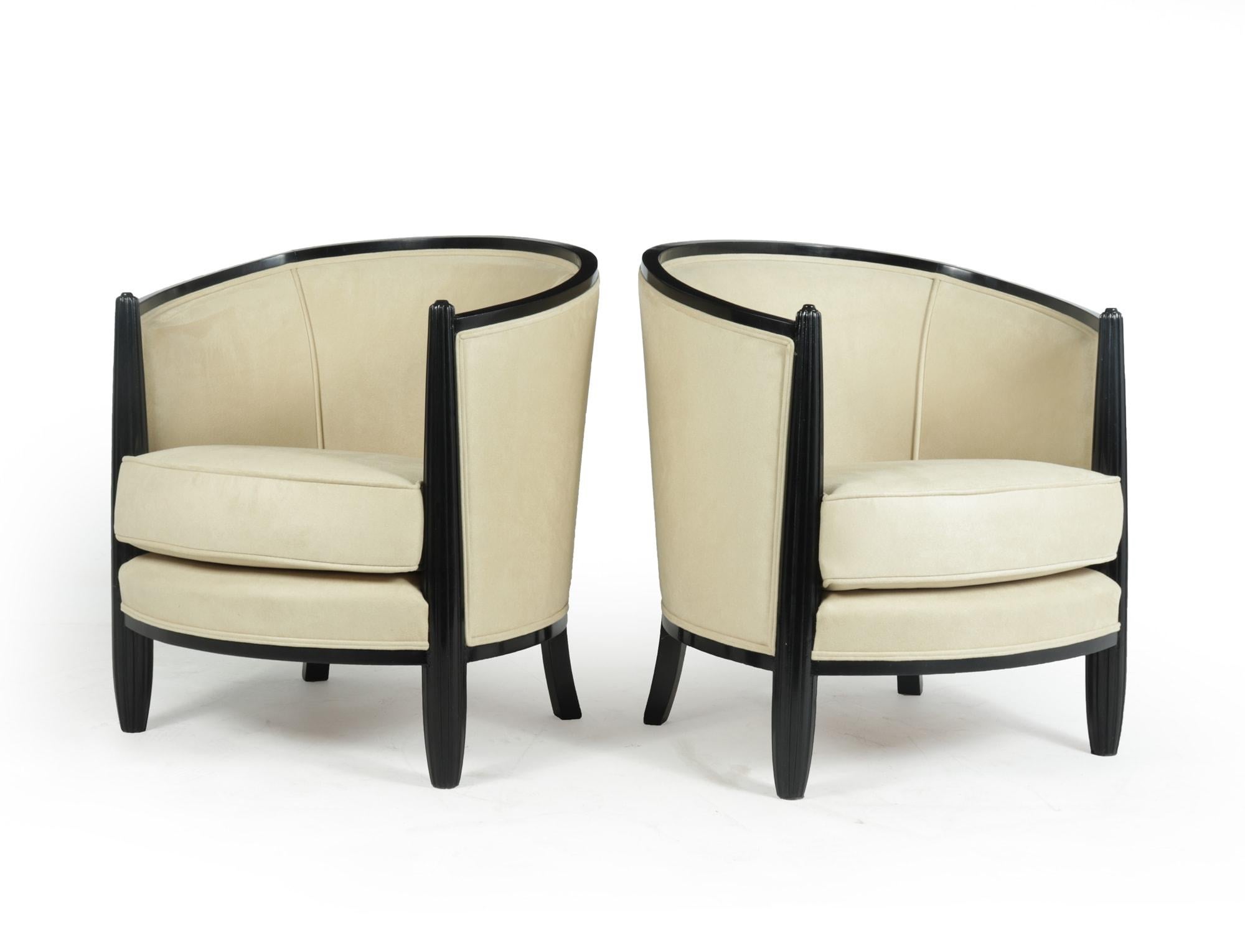 French Pair of Art Deco Lounge Armchairs by Paul Follot