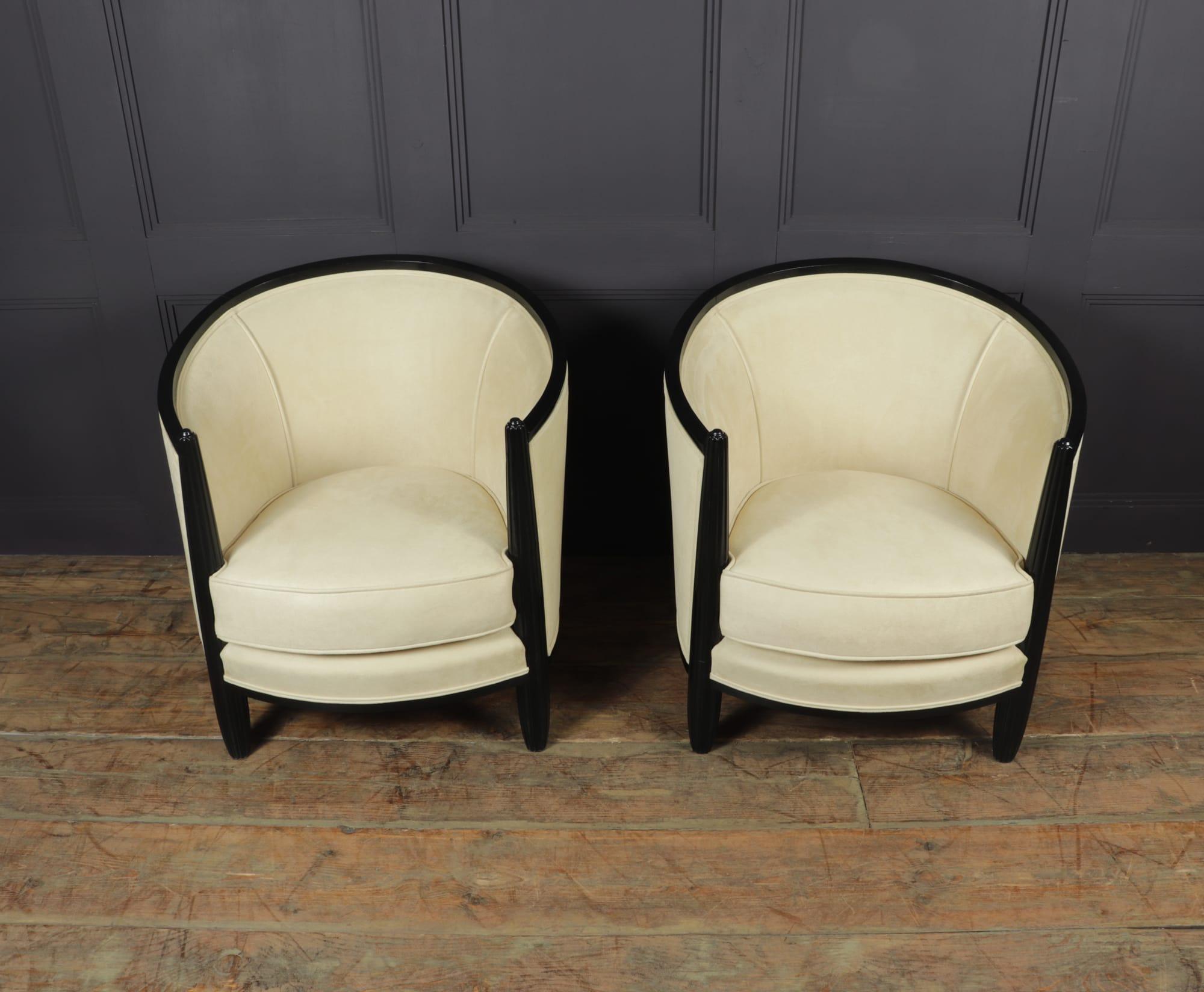 Early 20th Century Pair of Art Deco Lounge Armchairs by Paul Follot