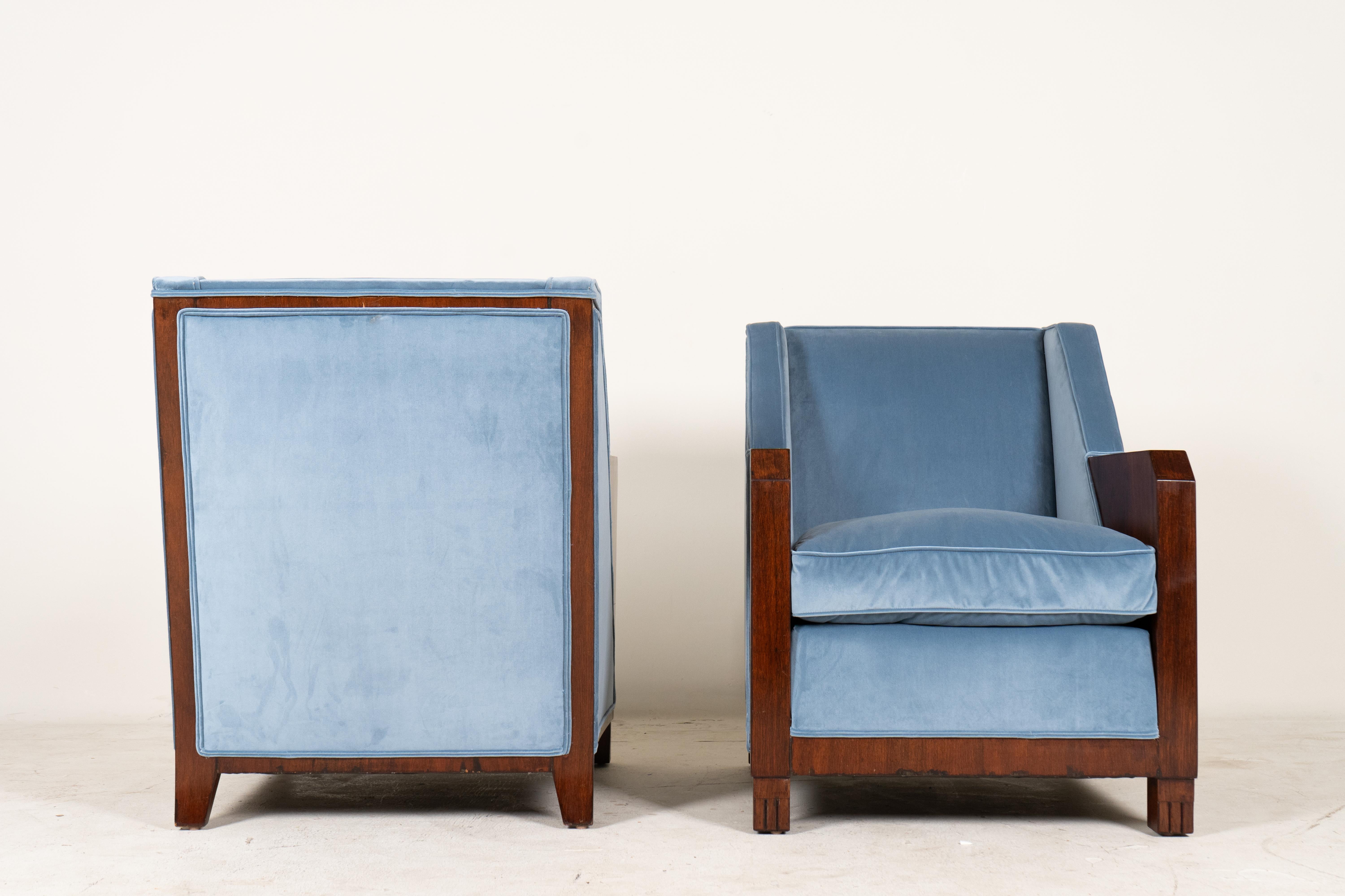 Veneer A Pair of Art Deco Lounge Chairs by Maison Dominique  For Sale