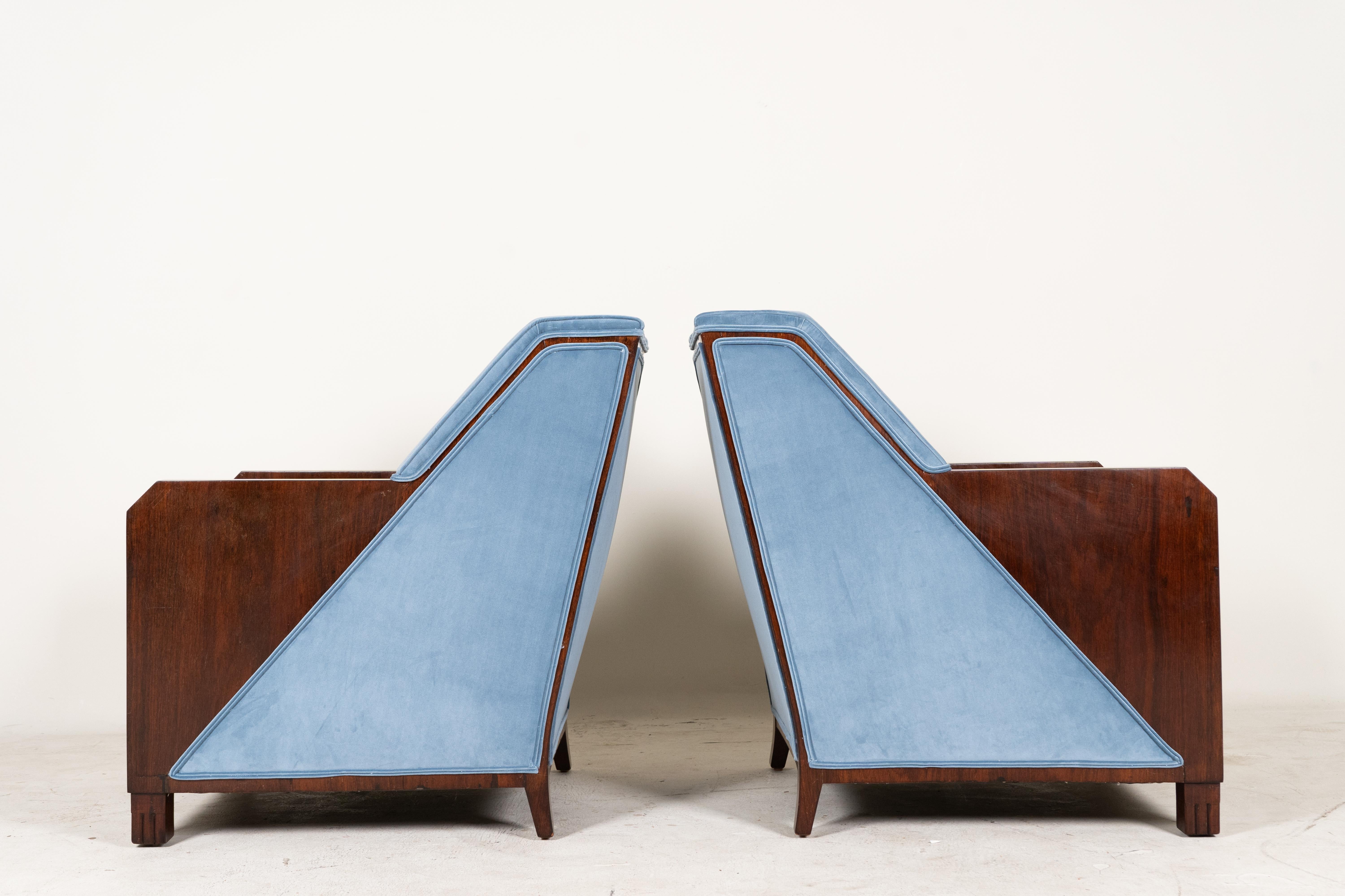 A Pair of Art Deco Lounge Chairs by Maison Dominique  In Good Condition For Sale In Chicago, IL