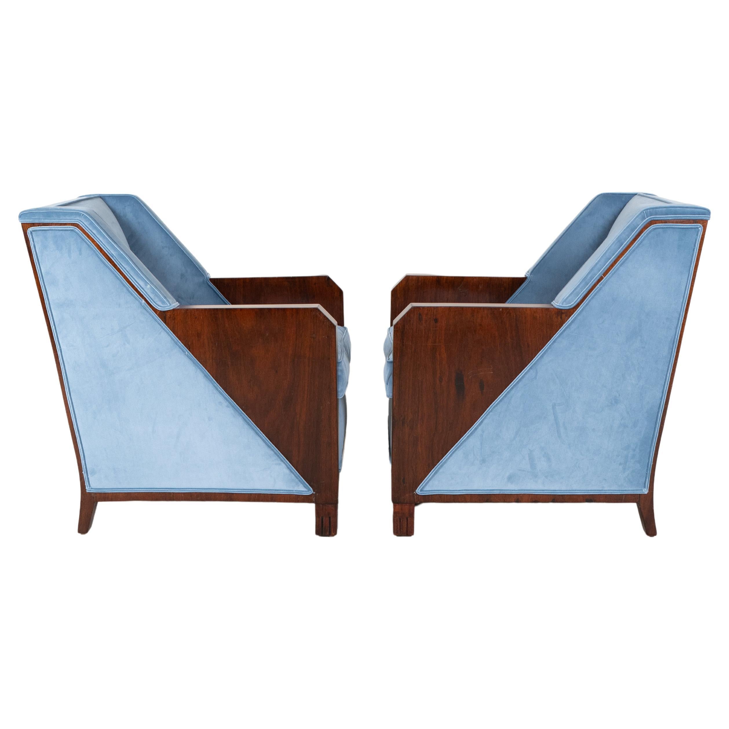 A Pair of Art Deco Lounge Chairs by Maison Dominique  For Sale