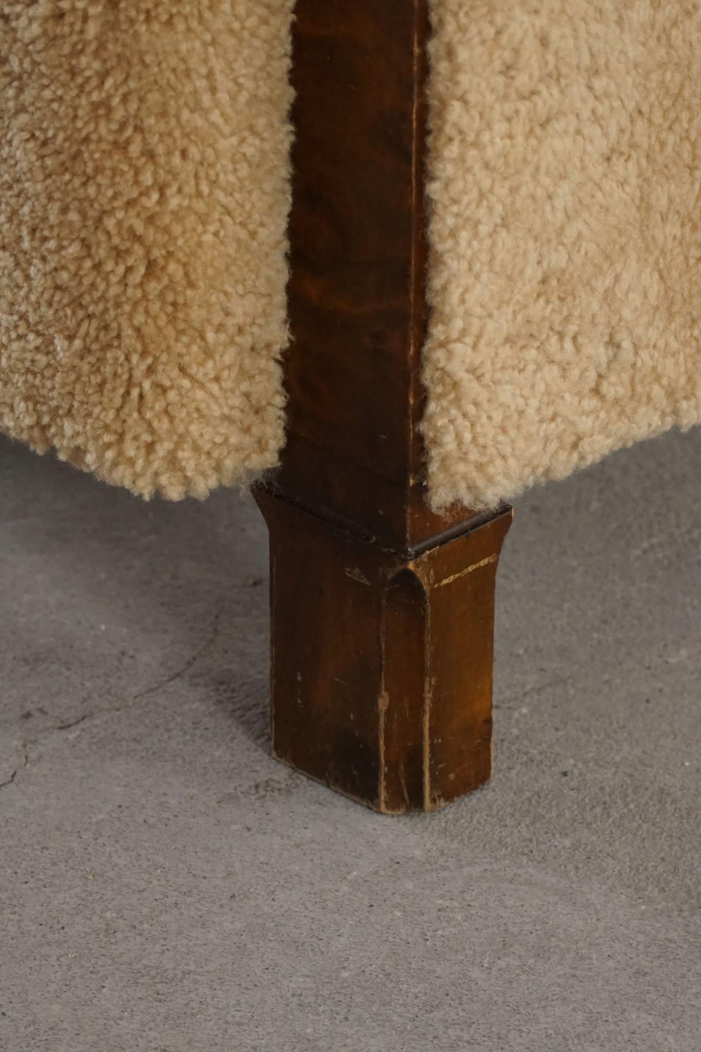 A Pair of Art Deco Lounge Chairs in Birch & Lambswool, Swedish Grace, 1930s 4