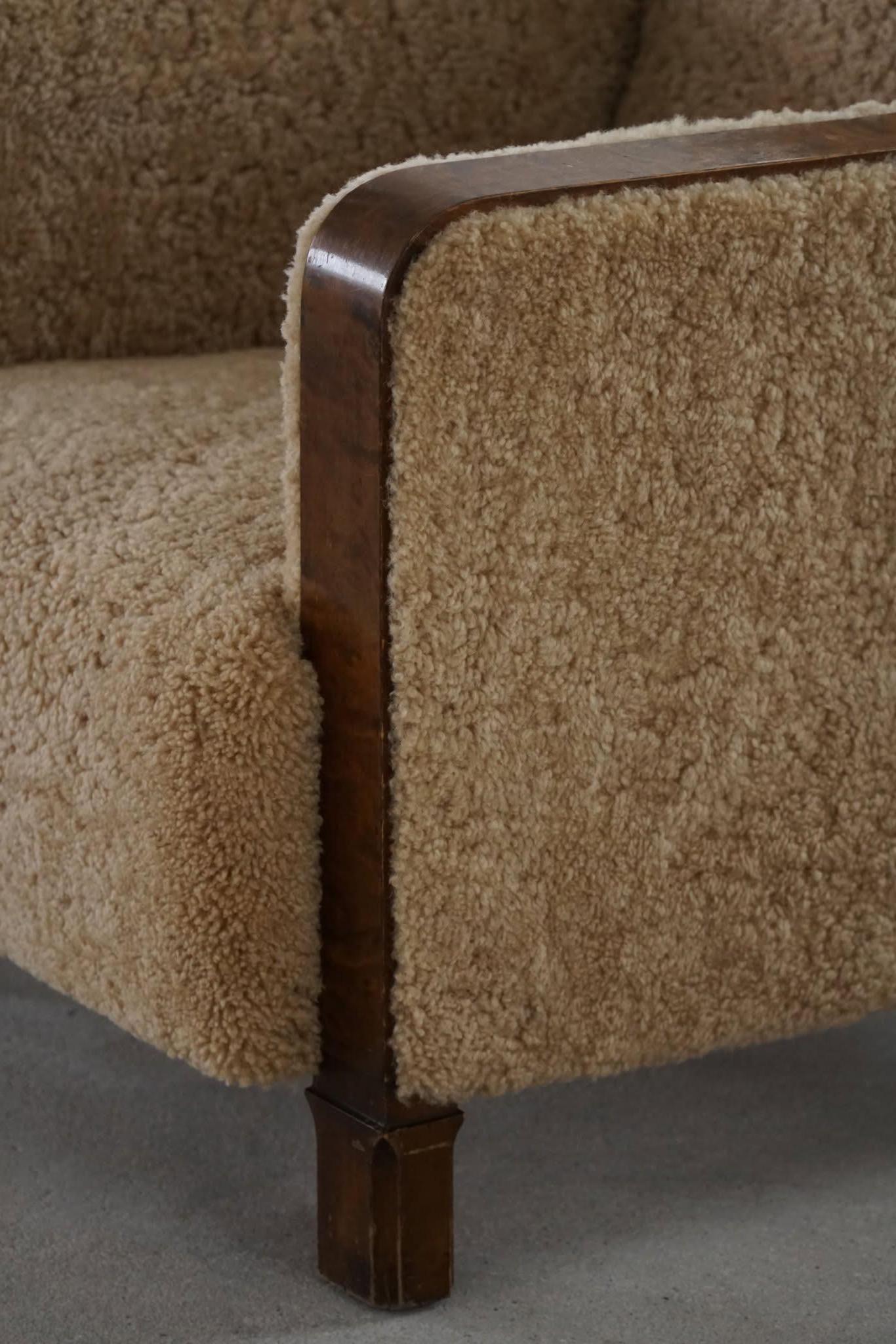 A Pair of Art Deco Lounge Chairs in Birch & Lambswool, Swedish Grace, 1930s 13