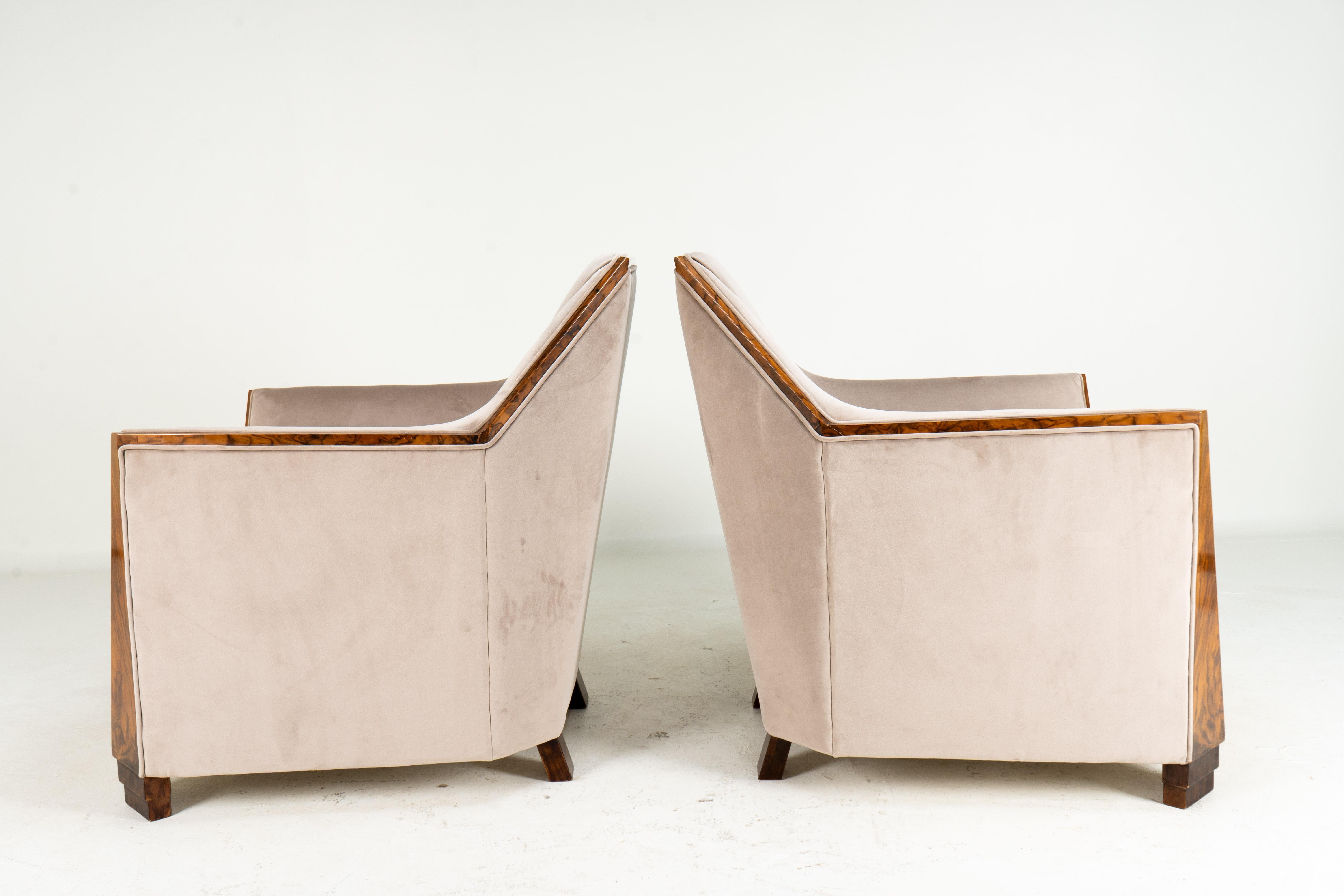 Contemporary A Pair of Art Deco Lounge Chairs in the Style of Maison Dominique For Sale