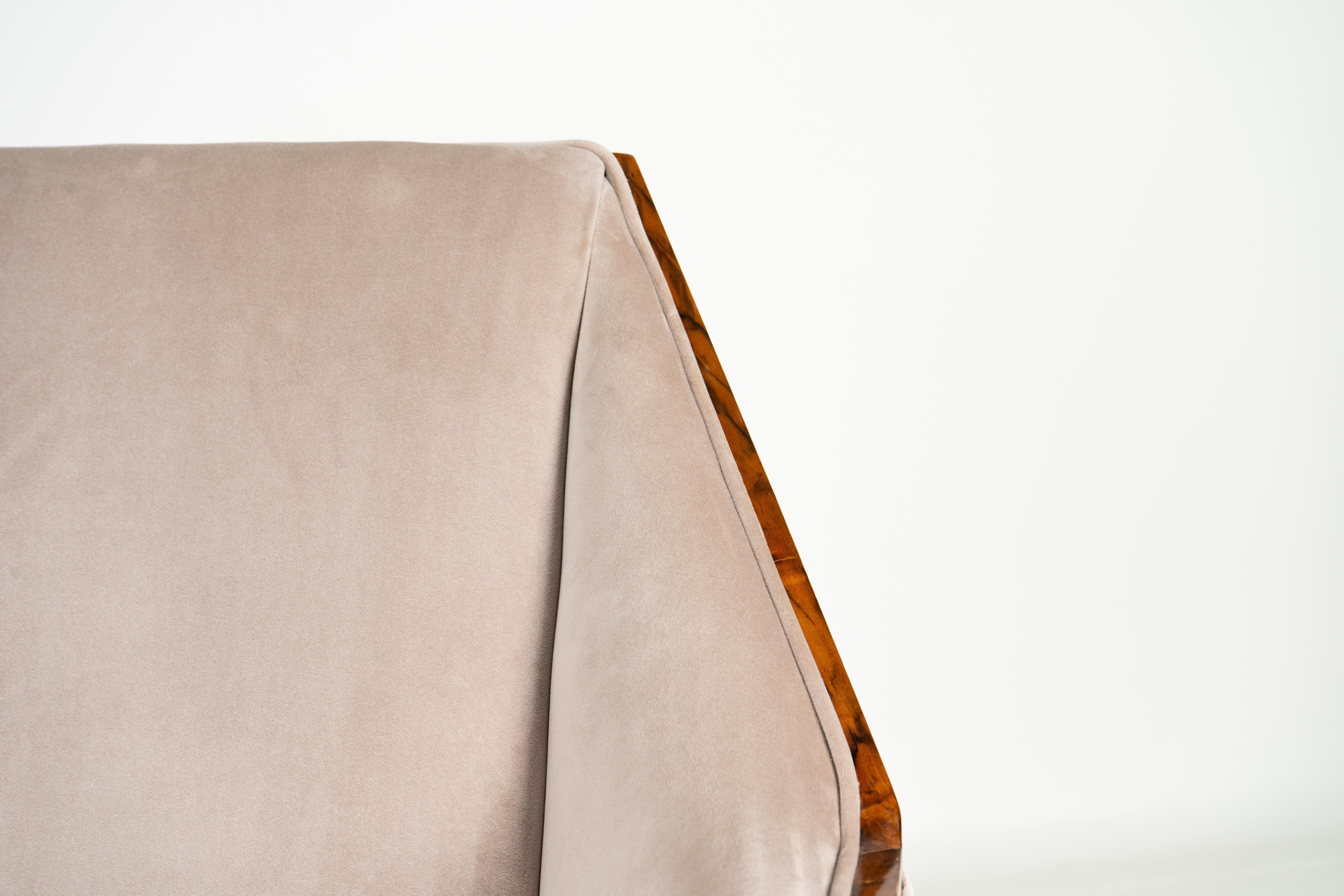 Walnut A Pair of Art Deco Lounge Chairs in the Style of Maison Dominique For Sale