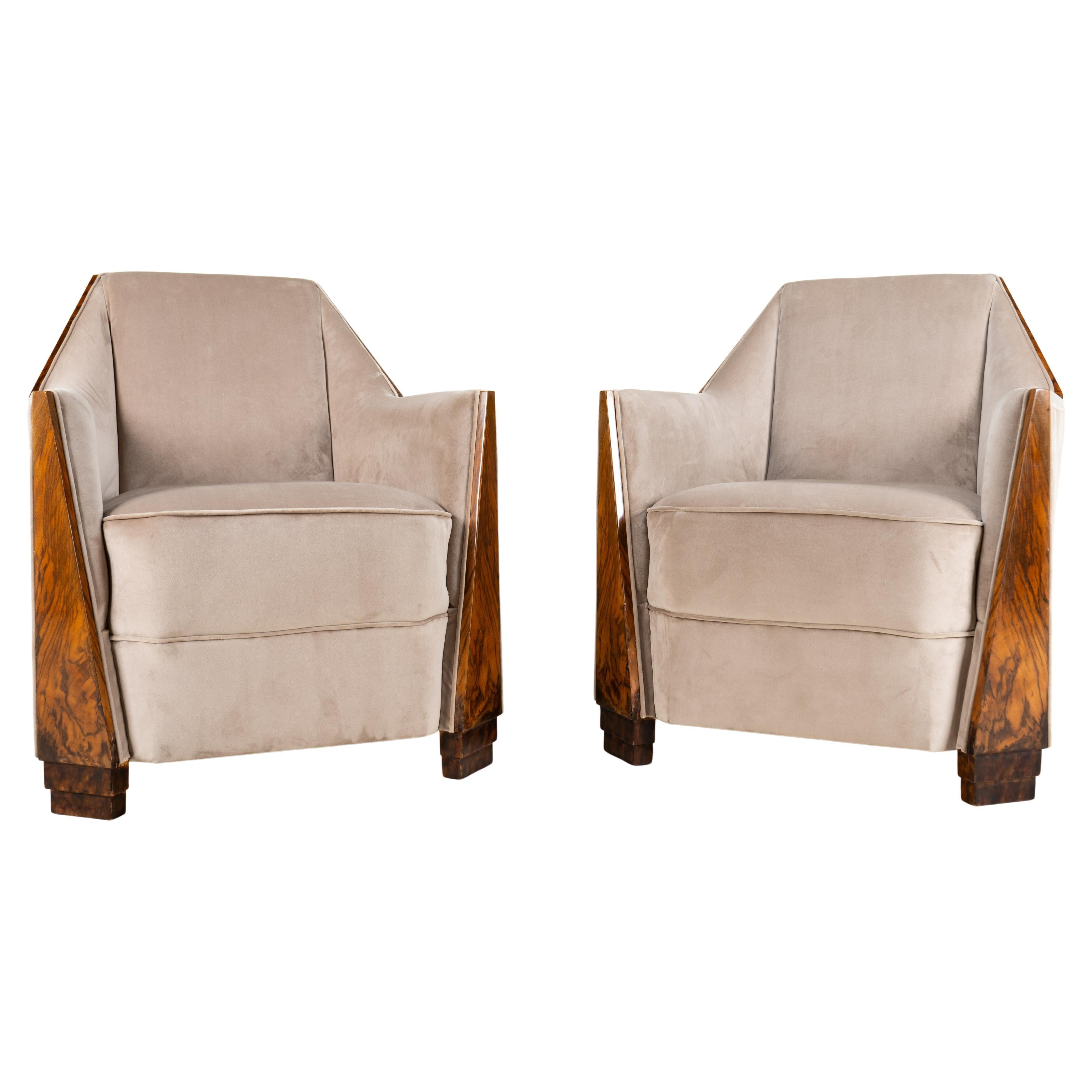 A Pair of Art Deco Lounge Chairs in the Style of Maison Dominique For Sale