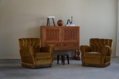 Paire de chaises longues Art Déco en velours jaune, fabricant debinets danois, années 1940