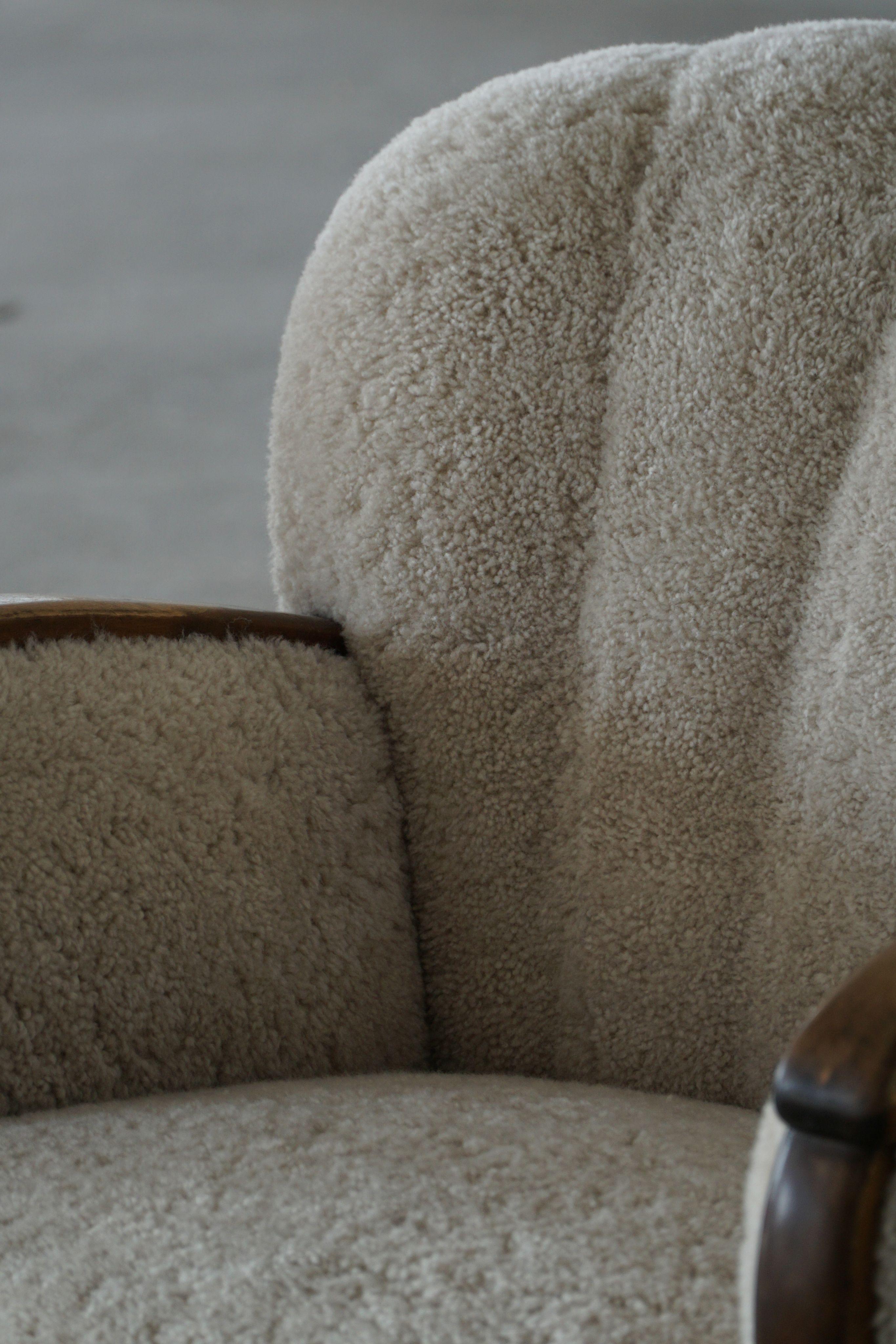 A Pair of Art Deco Lounge Chairs, Lambswool & Birch, Danish Cabinetmaker, 1930s For Sale 6