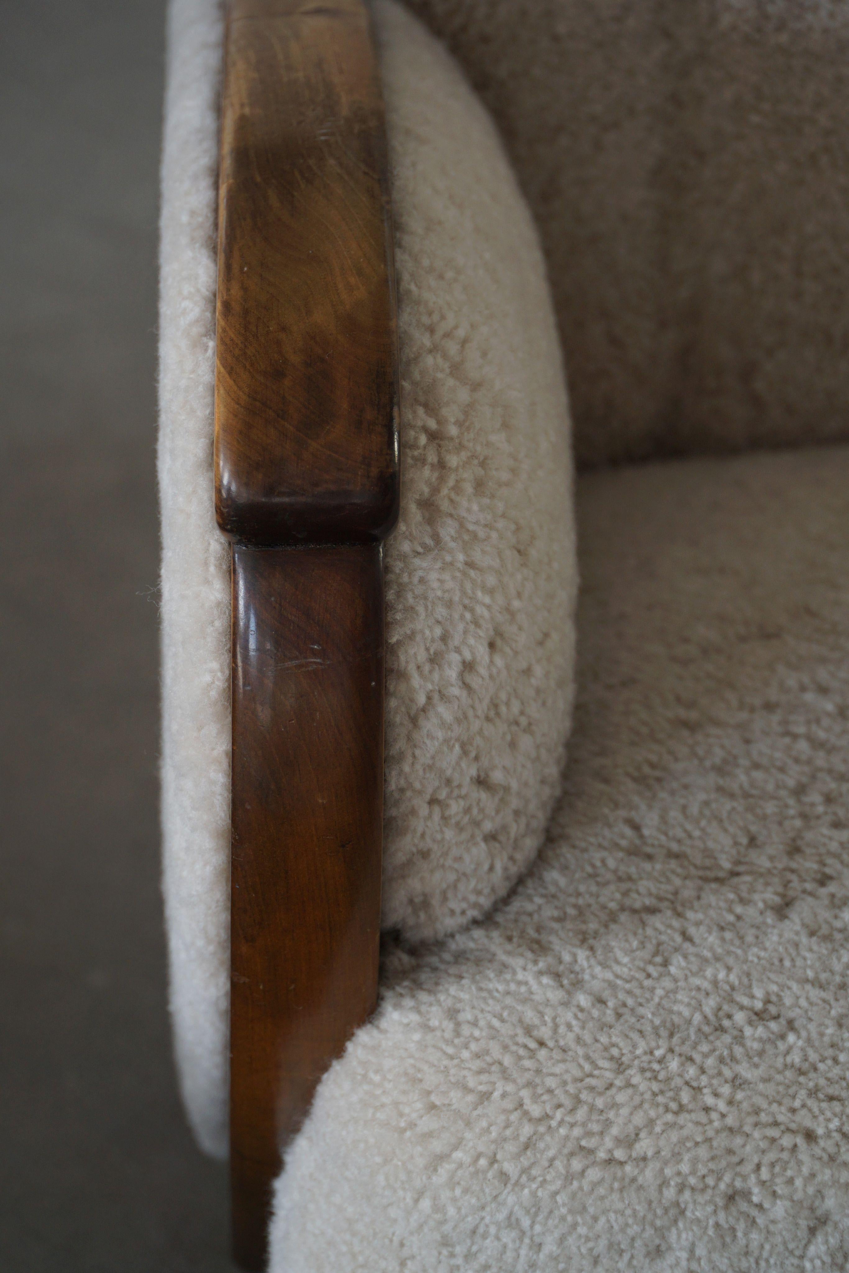 A Pair of Art Deco Lounge Chairs, Lambswool & Birch, Danish Cabinetmaker, 1930s For Sale 7