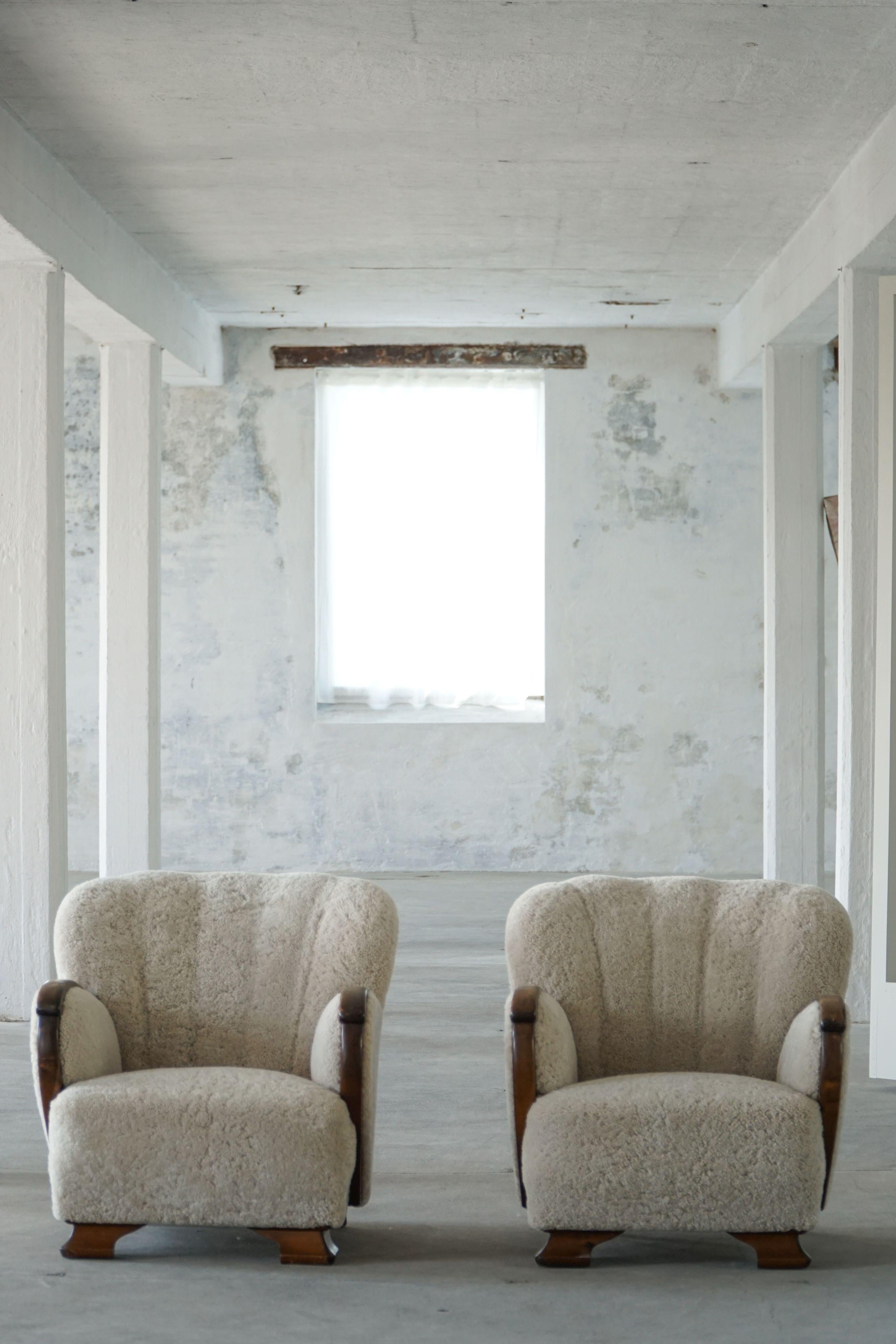 A Pair of Art Deco Lounge Chairs, Lambswool & Birch, Danish Cabinetmaker, 1930s For Sale 10
