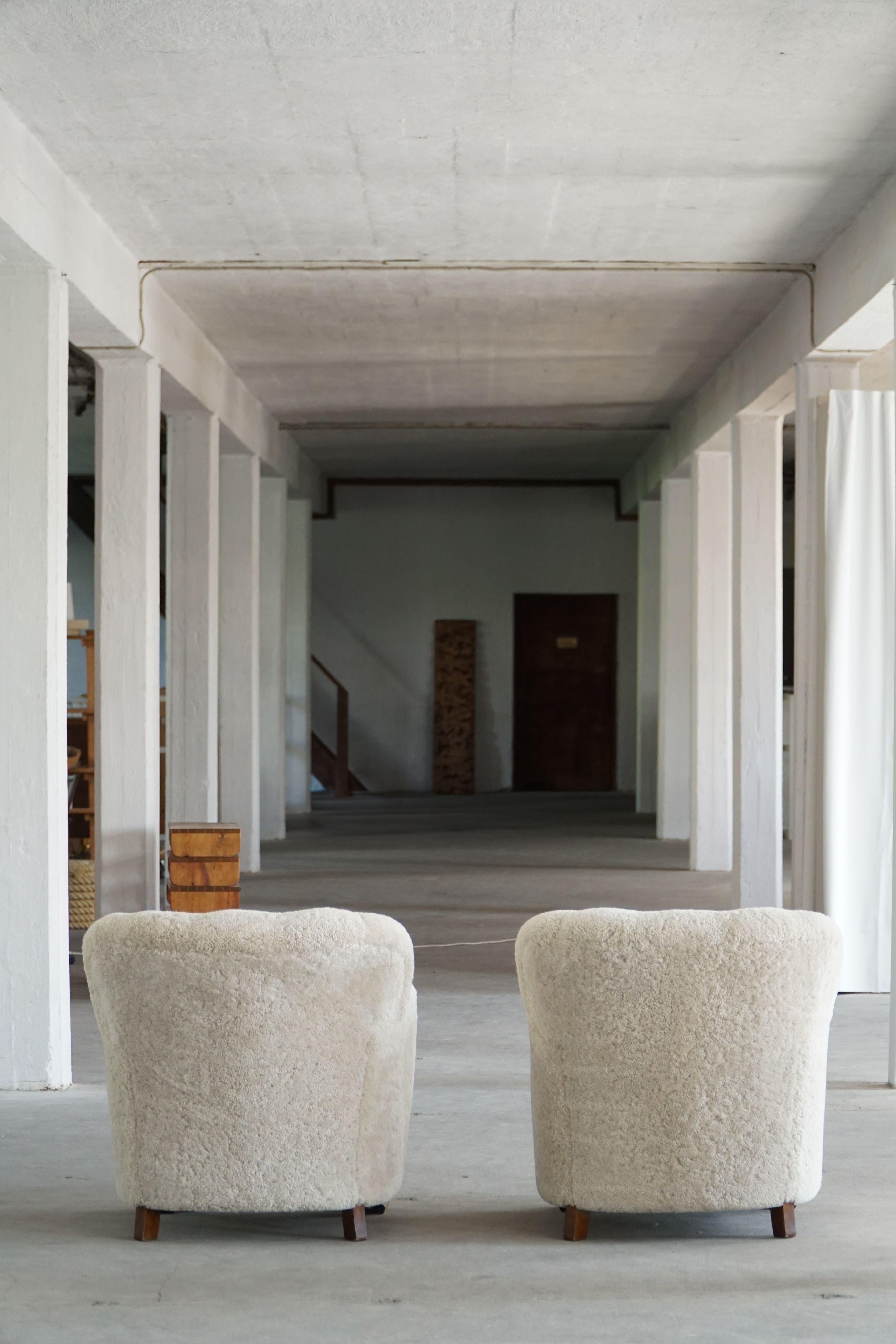 A Pair of Art Deco Lounge Chairs, Lambswool & Birch, Danish Cabinetmaker, 1930s For Sale 11