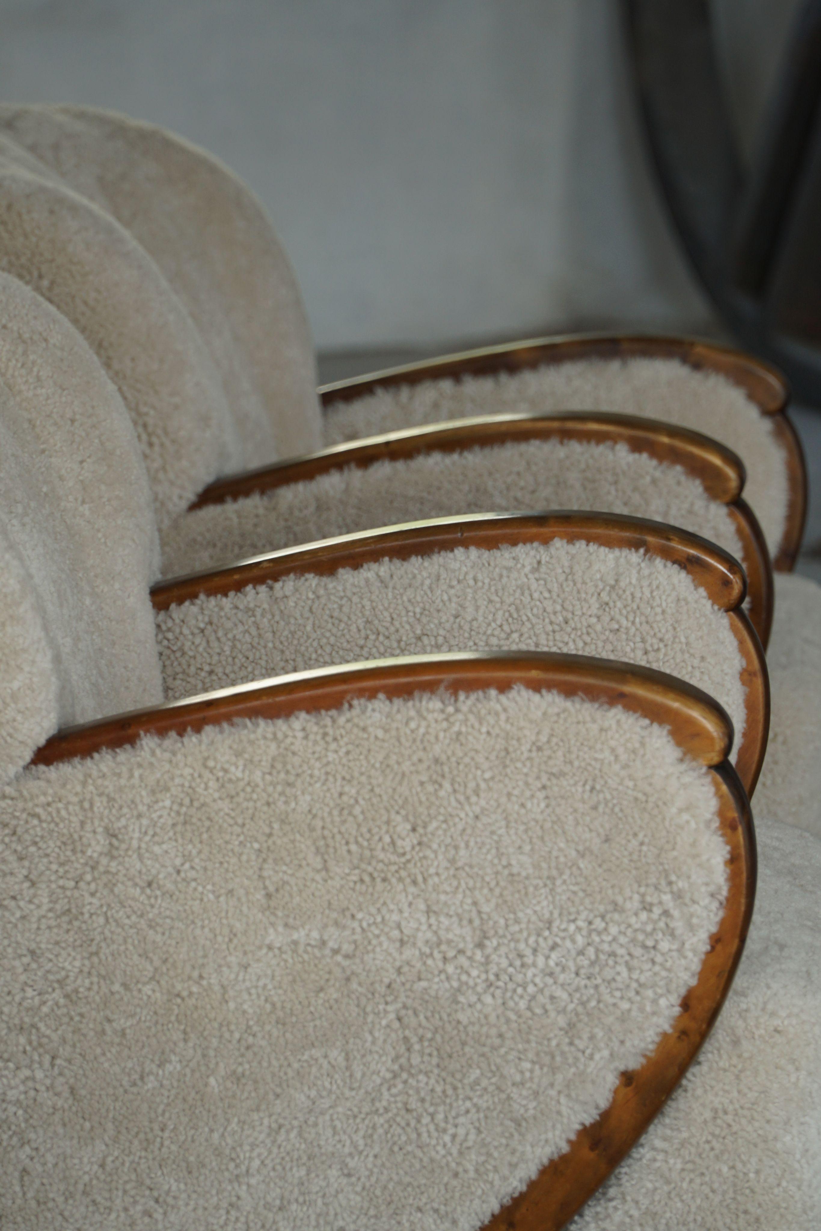 20th Century A Pair of Art Deco Lounge Chairs, Lambswool & Birch, Danish Cabinetmaker, 1930s For Sale