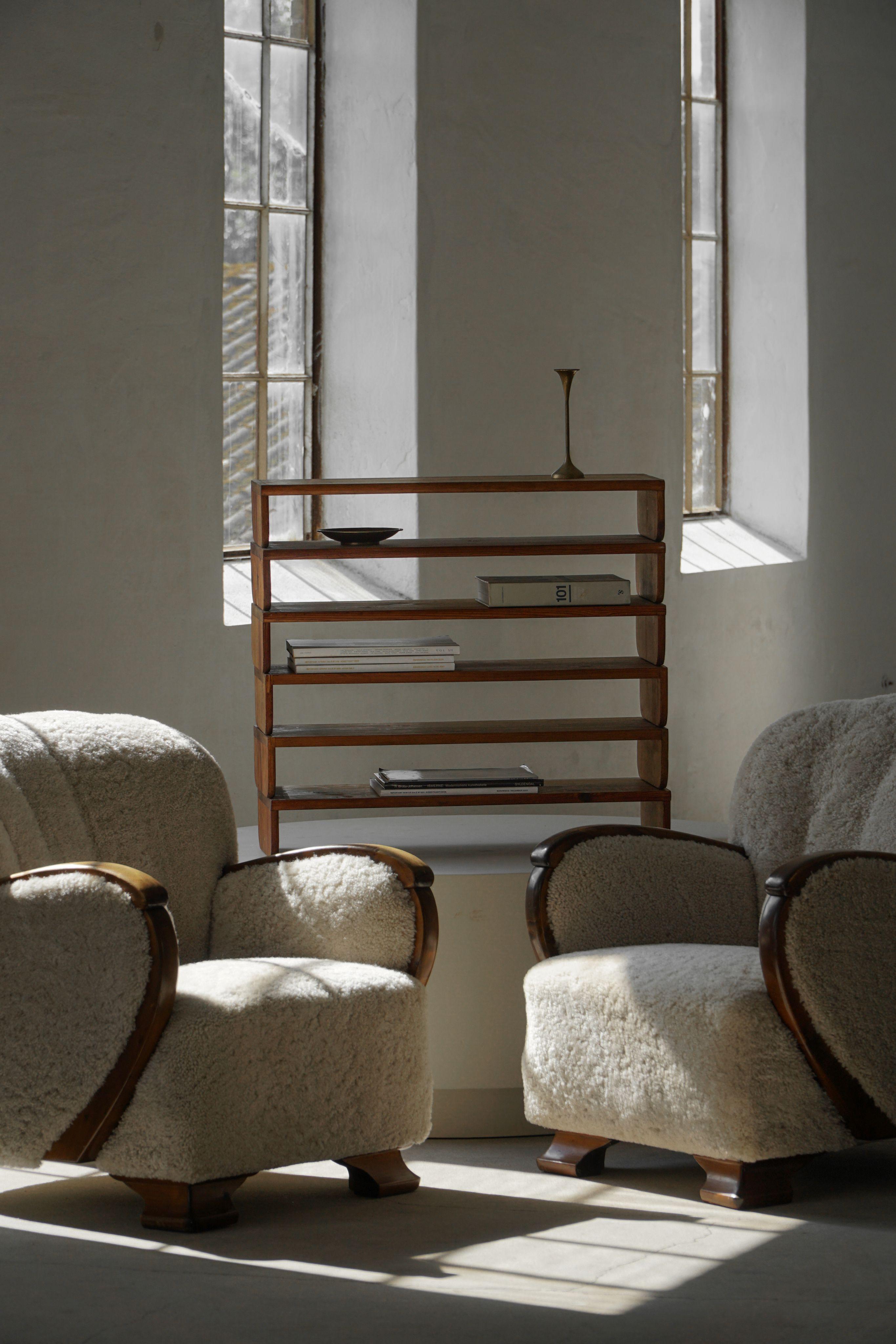 A Pair of Art Deco Lounge Chairs, Lambswool & Birch, Danish Cabinetmaker, 1930s For Sale 1