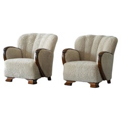 A Pair of Art Deco Lounge Chairs, Lambswool & Birch, Danish Cabinetmaker, 1930s