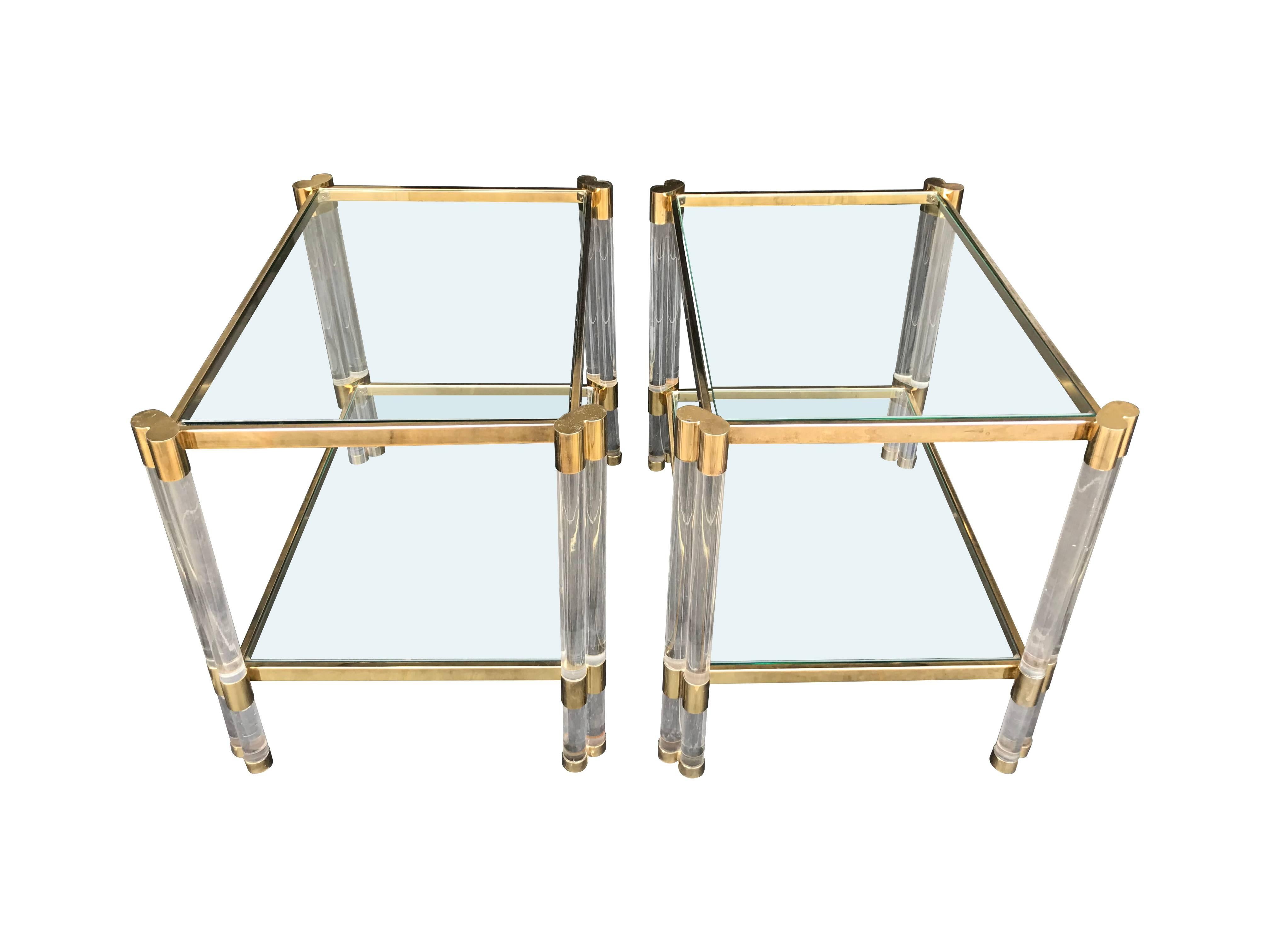 Pair of Art Deco Lucite and Gilt Metal Side Tables In Good Condition In London, GB