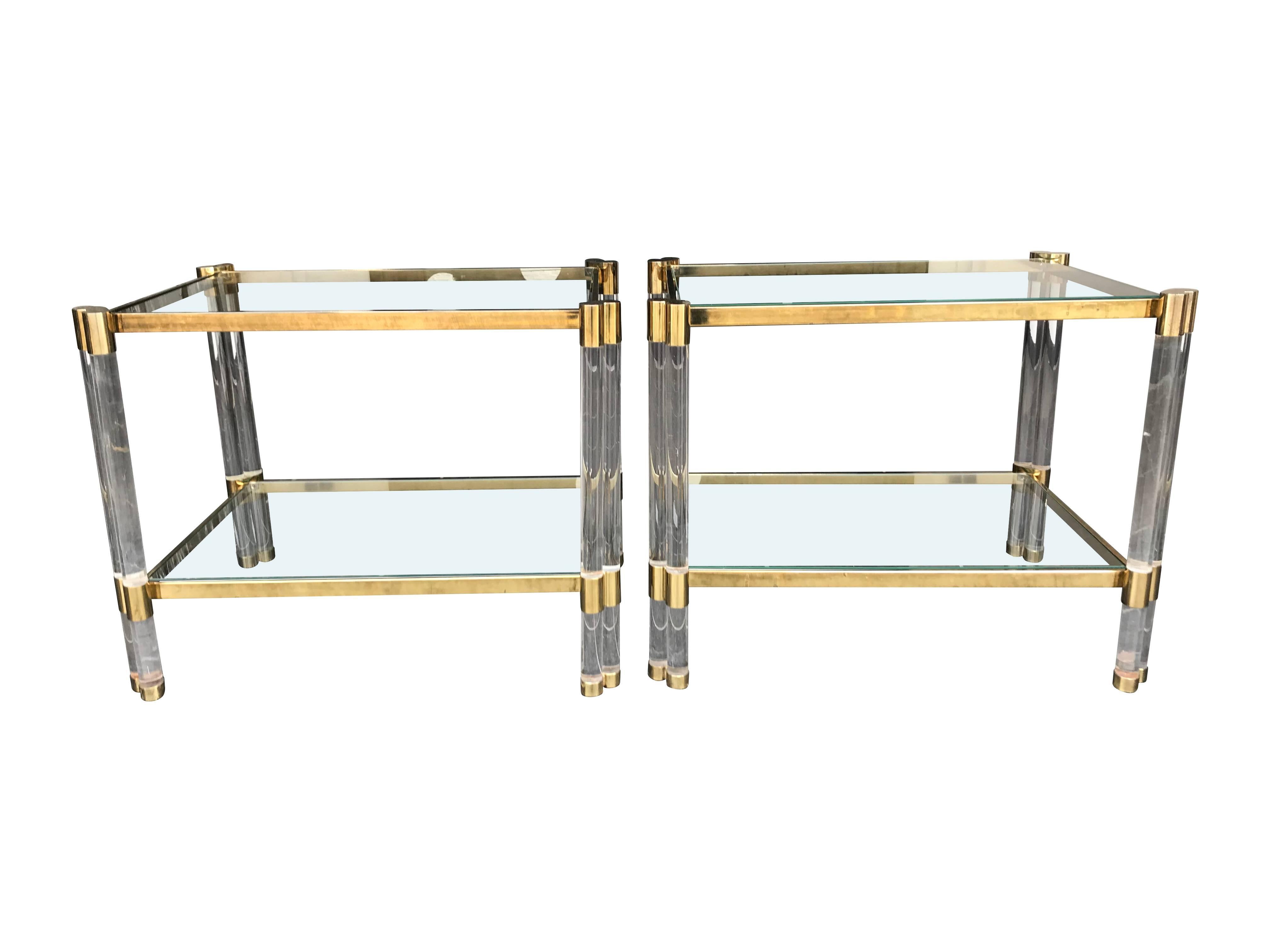 Pair of Art Deco Lucite and Gilt Metal Side Tables 1
