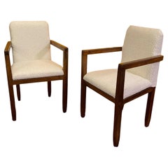 Antique A Pair of Art Deco Mahogany framed Armchairs, White Boucle Upholstery 1920's