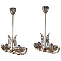 COPPIA di pendenti o lanterne in vetro di Murano e ottone Art Deco  da Barovier