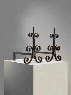 A Pair of ART-DECO NEOCLASSICAL SHABBY-CHIC Wrought Iron  ANDIRONS, France 1930