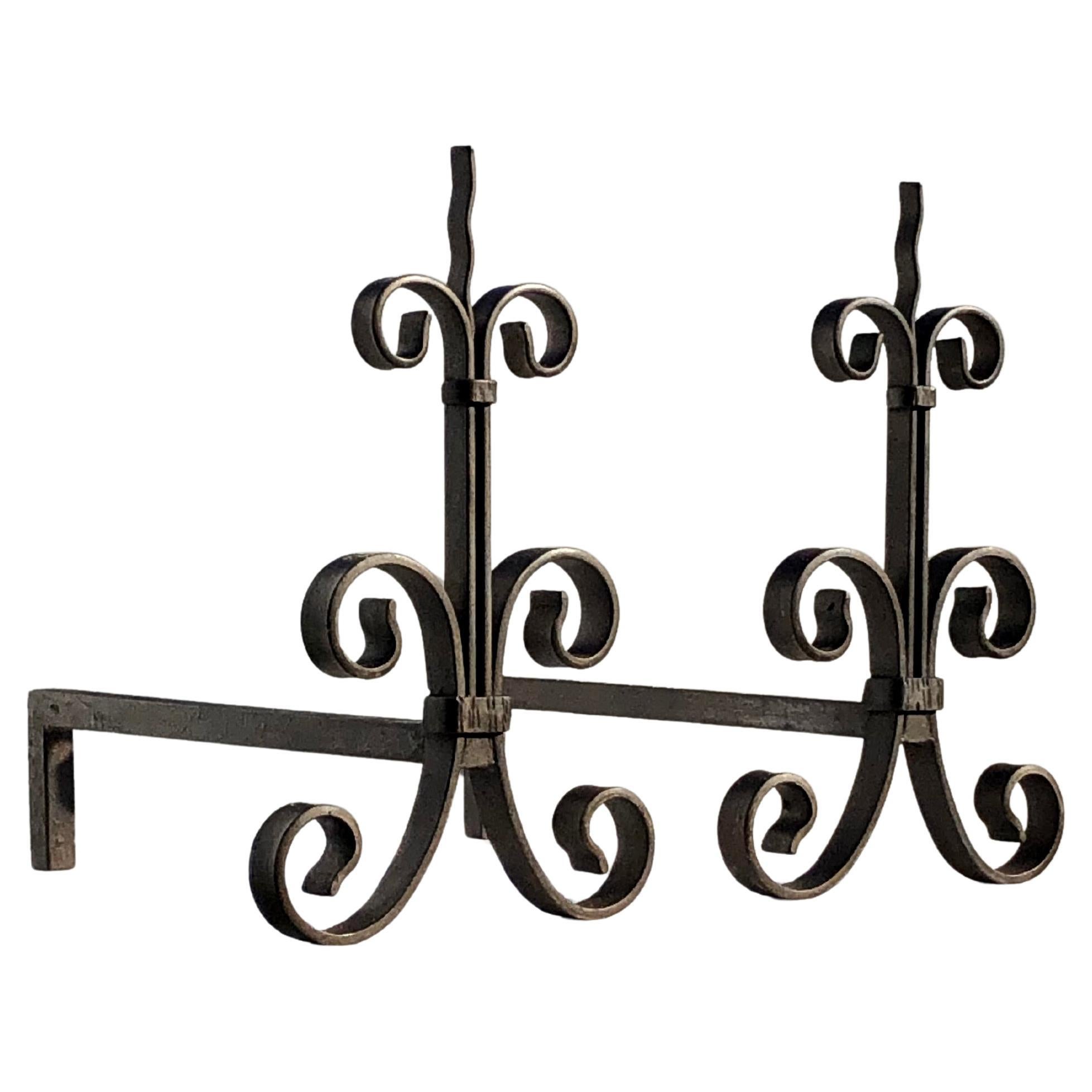 A Pair of ART-DECO NEOCLASSICAL SHABBY-CHIC Wrought Iron  ANDIRONS, France 1930
