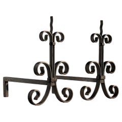 A Pair of ART-DECO NEOCLASSICAL SHABBY-CHIC Wrought Iron  ANDIRONS, France 1930