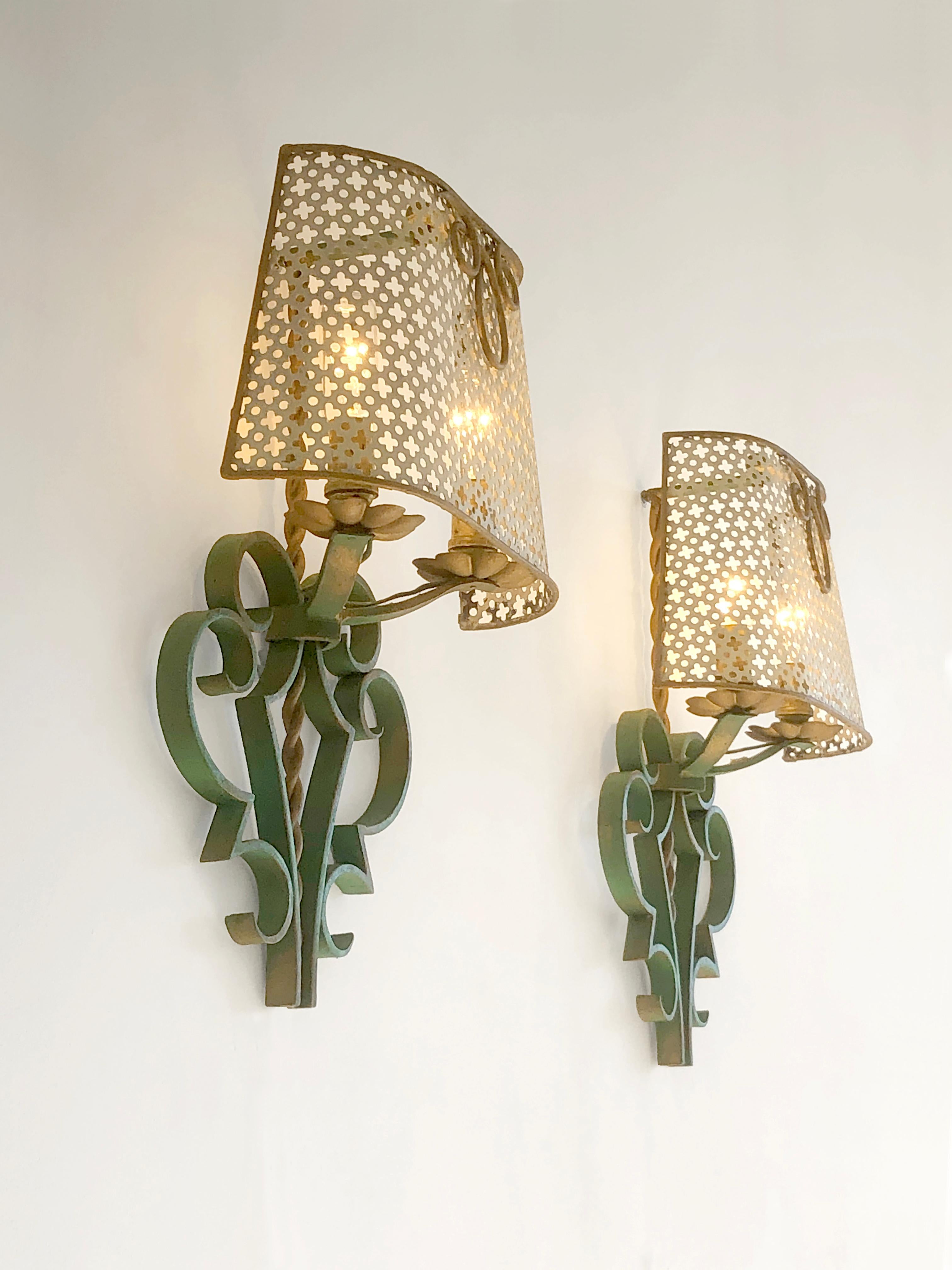 French A Pair of ART-DECO NEOCLASSICAL Wall LAMPS Sconces in MATEGOT Style France 1940