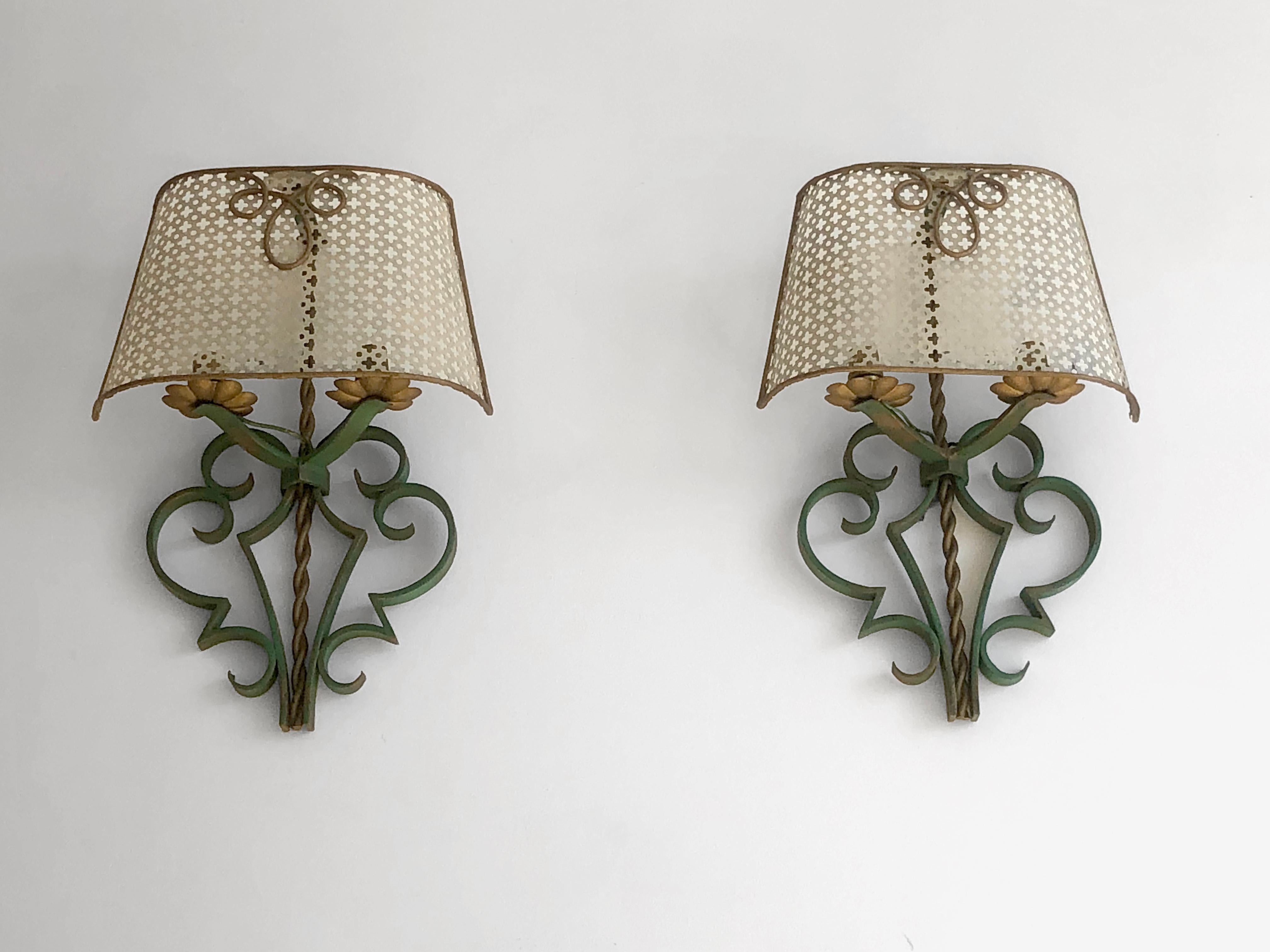 A Pair of ART-DECO NEOCLASSICAL Wall LAMPS Sconces in MATEGOT Style France 1940 1