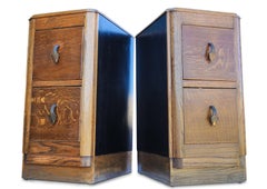 Antique A Pair of Art Deco Oak 
Pine Rectangular Two Drawer Nightstands 1920
s