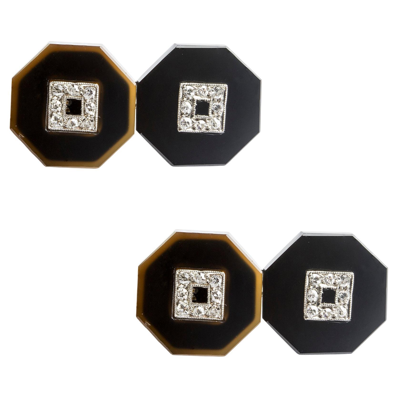 Ein Paar Manschettenknöpfe aus Onyx und Diamanten im Art-Deco-Stil