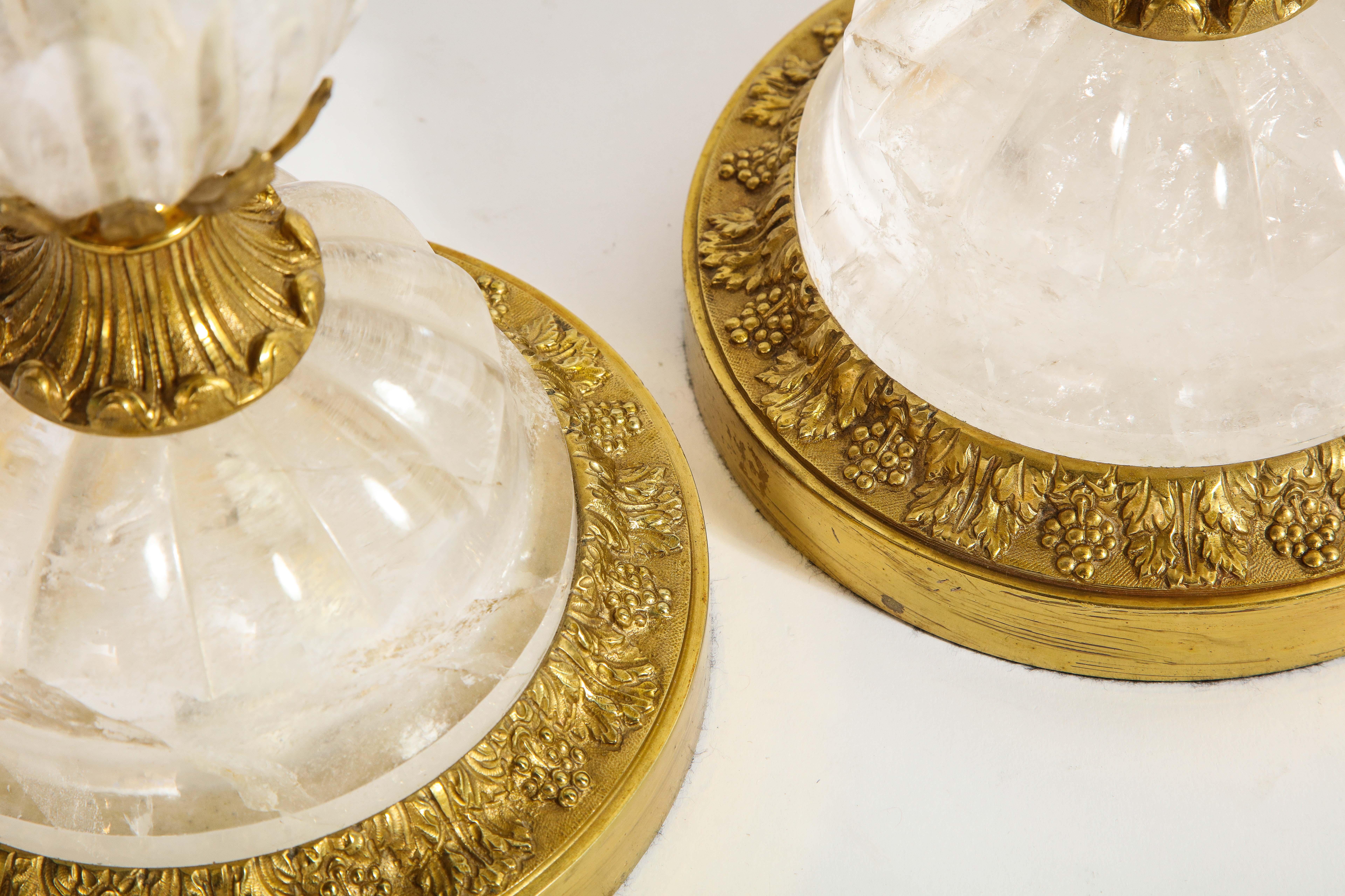 Paire de lampes Art Déco en cristal de roche et quartz montées sur bronze doré en forme de palmier en vente 5