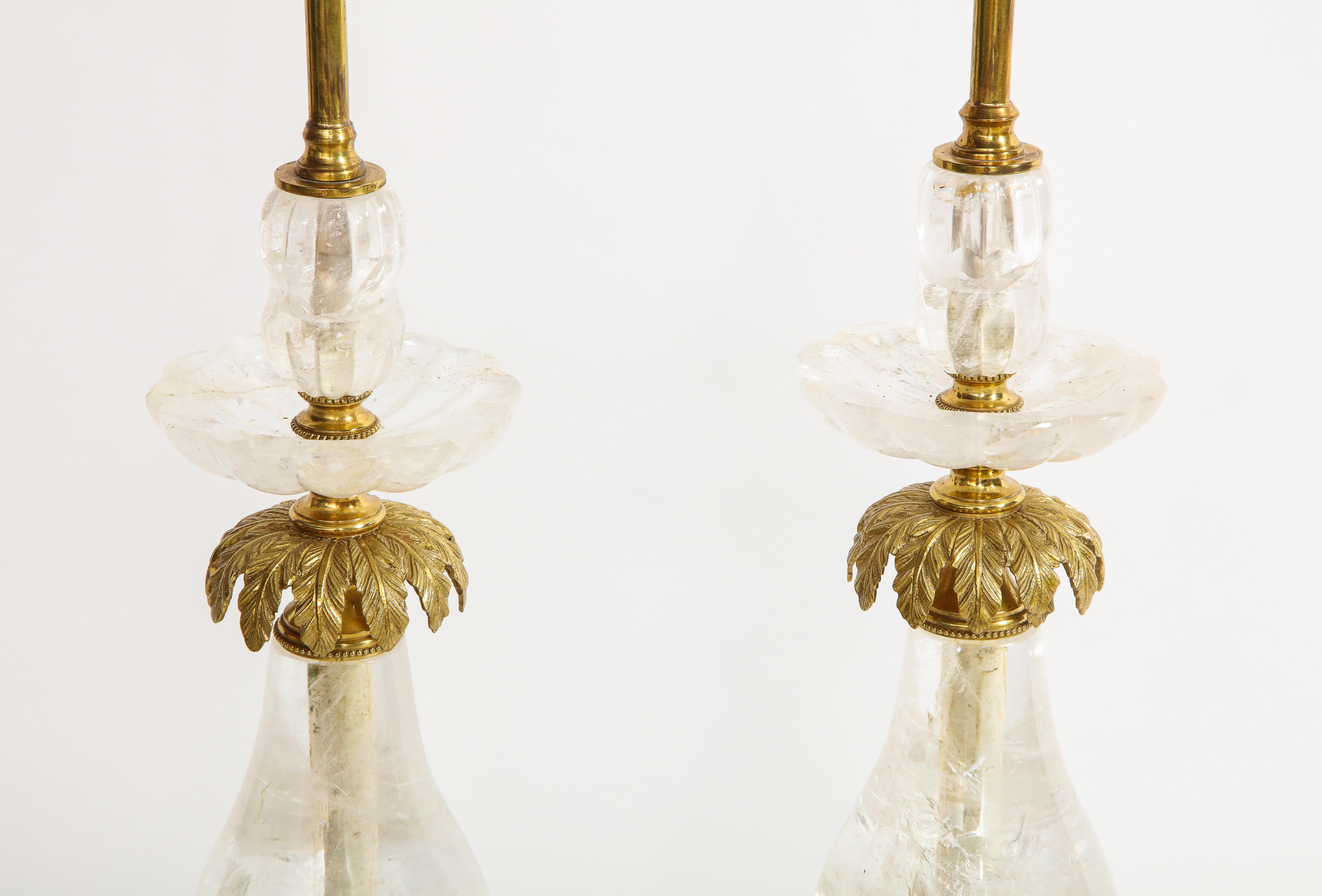 Paire de lampes Art Déco en cristal de roche et quartz montées sur bronze doré en forme de palmier en vente 8