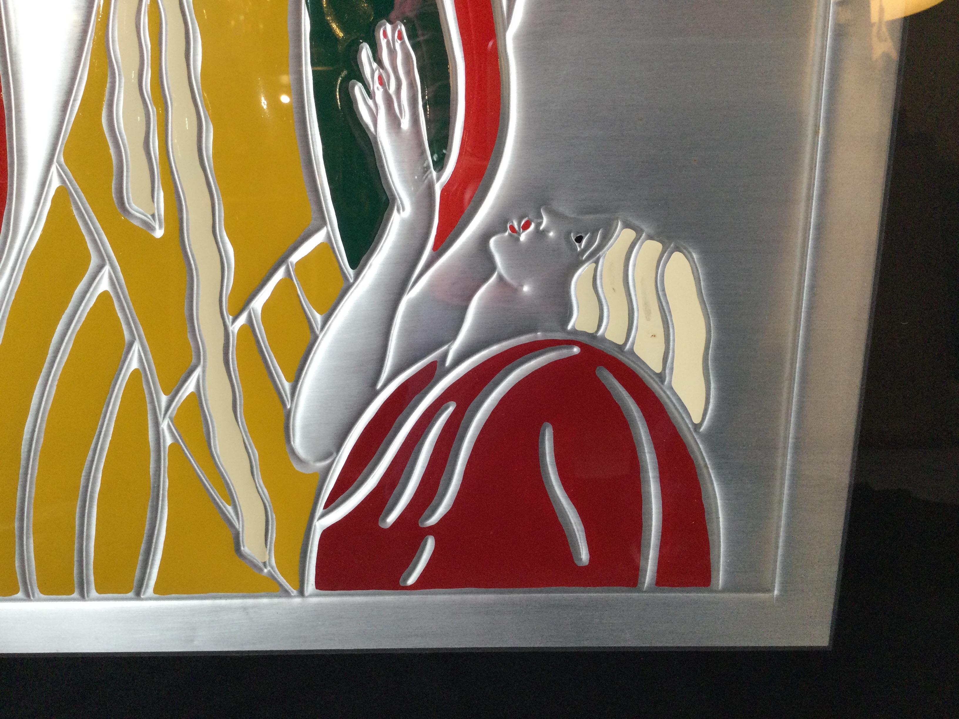 Pair of Art Deco Period Framed Embossed Metallic Painted Art In Good Condition For Sale In Lambertville, NJ