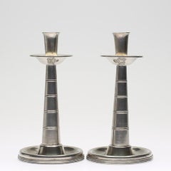 Pair of Art Deco Pewter Candlesticks, by GAB Tenn Svensk